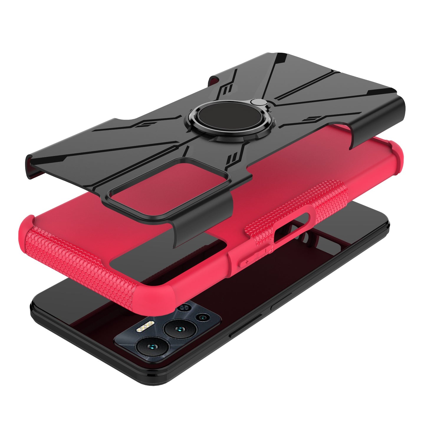 For Infinix Hot 12 4G Hard PC Soft TPU Impact-Resistant Cover Ring Car Mount Kickstand Shockproof Protective Phone Case
