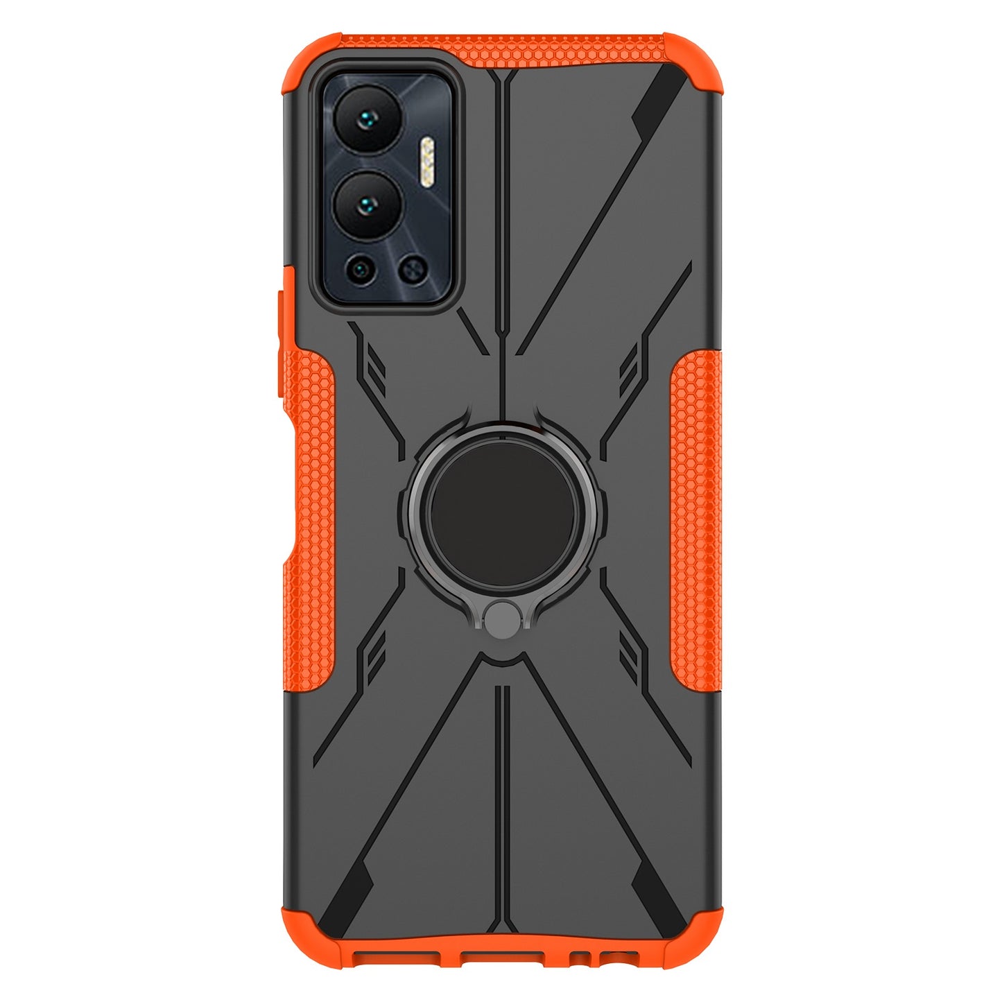 For Infinix Hot 12 4G Hard PC Soft TPU Impact-Resistant Cover Ring Car Mount Kickstand Shockproof Protective Phone Case