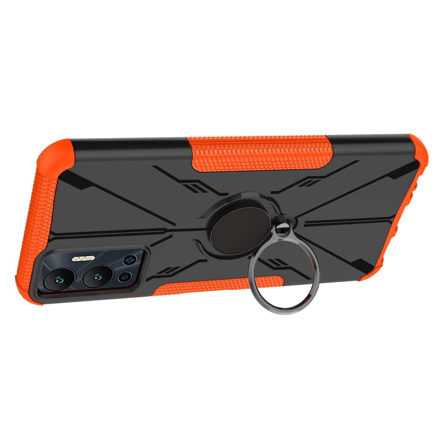 For Infinix Hot 12 4G Hard PC Soft TPU Impact-Resistant Cover Ring Car Mount Kickstand Shockproof Protective Phone Case