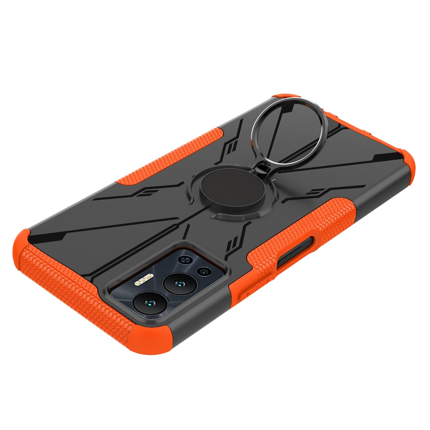 For Infinix Hot 12 4G Hard PC Soft TPU Impact-Resistant Cover Ring Car Mount Kickstand Shockproof Protective Phone Case