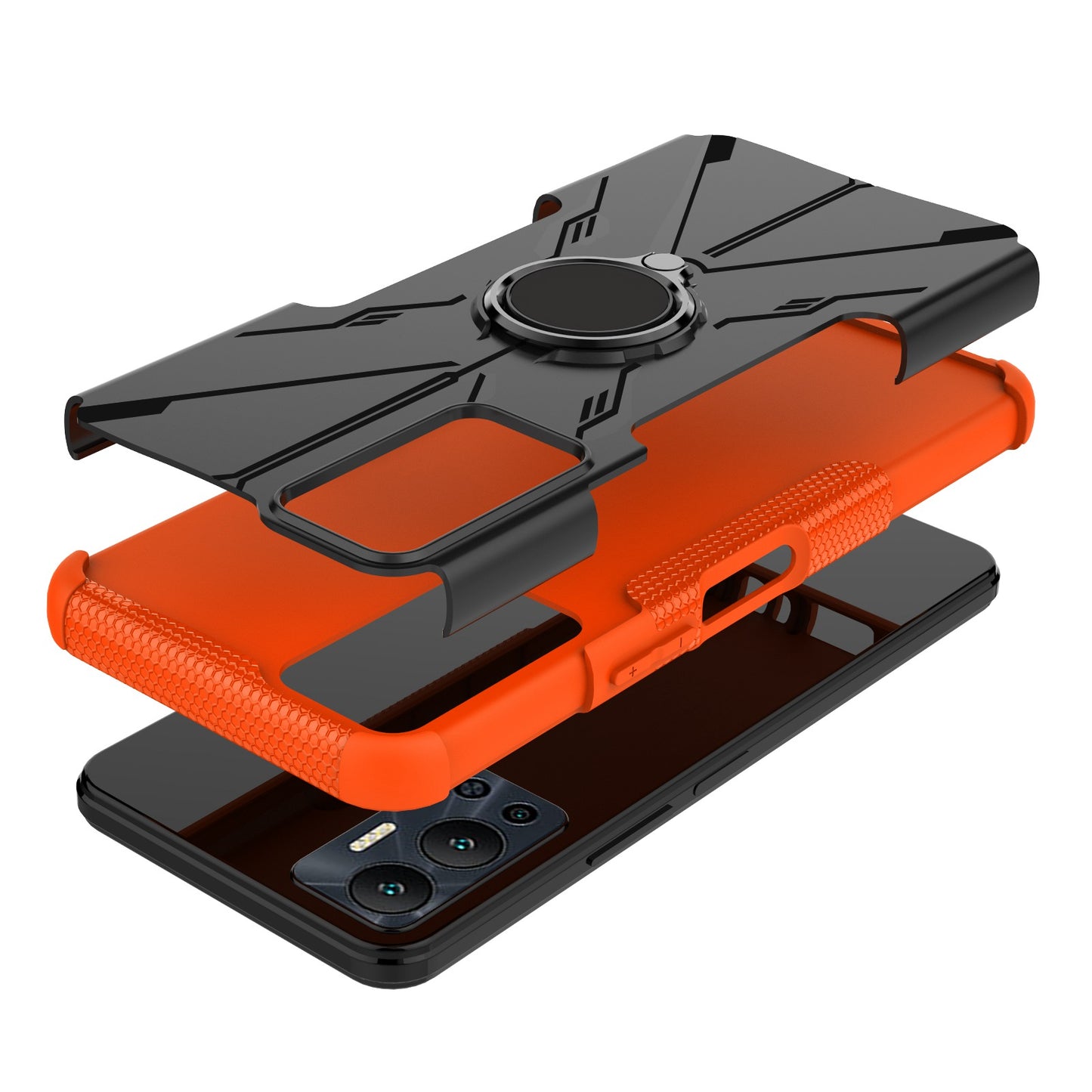 For Infinix Hot 12 4G Hard PC Soft TPU Impact-Resistant Cover Ring Car Mount Kickstand Shockproof Protective Phone Case