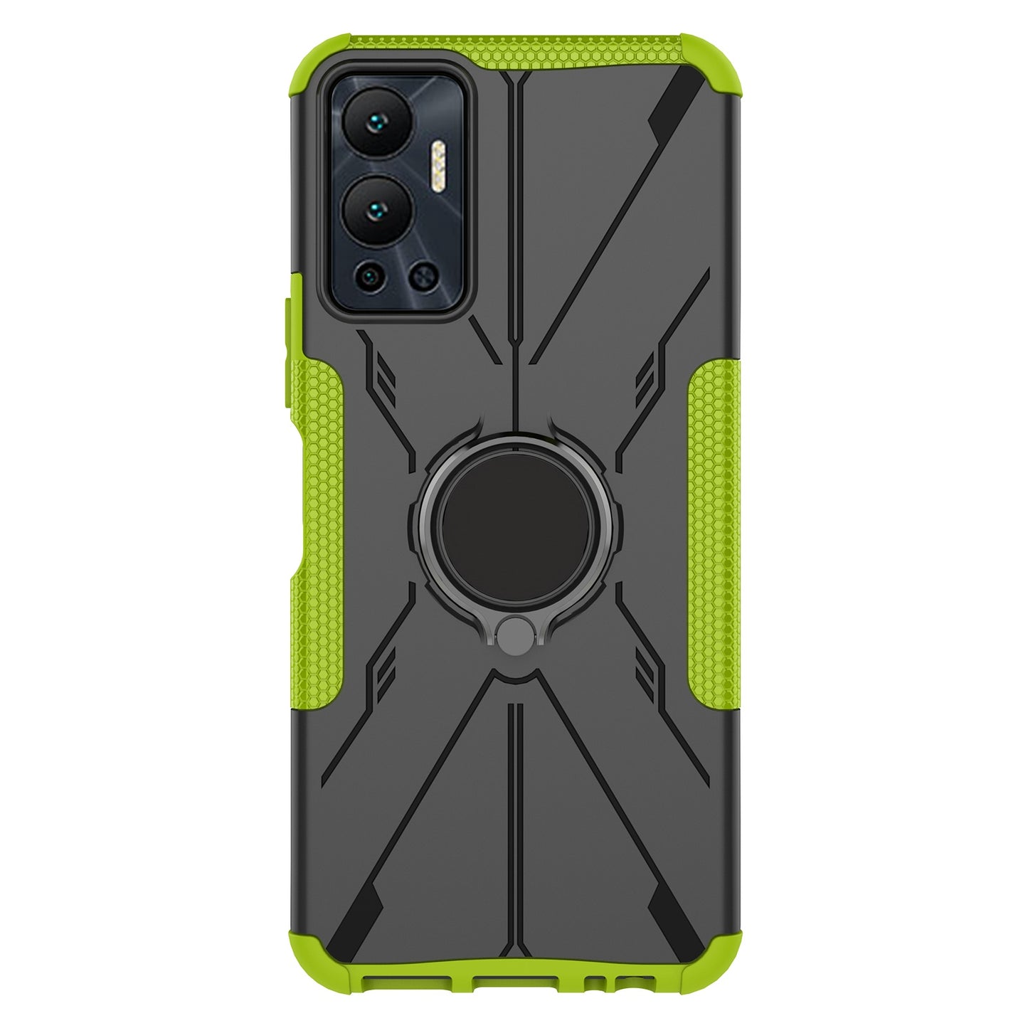 For Infinix Hot 12 4G Hard PC Soft TPU Impact-Resistant Cover Ring Car Mount Kickstand Shockproof Protective Phone Case