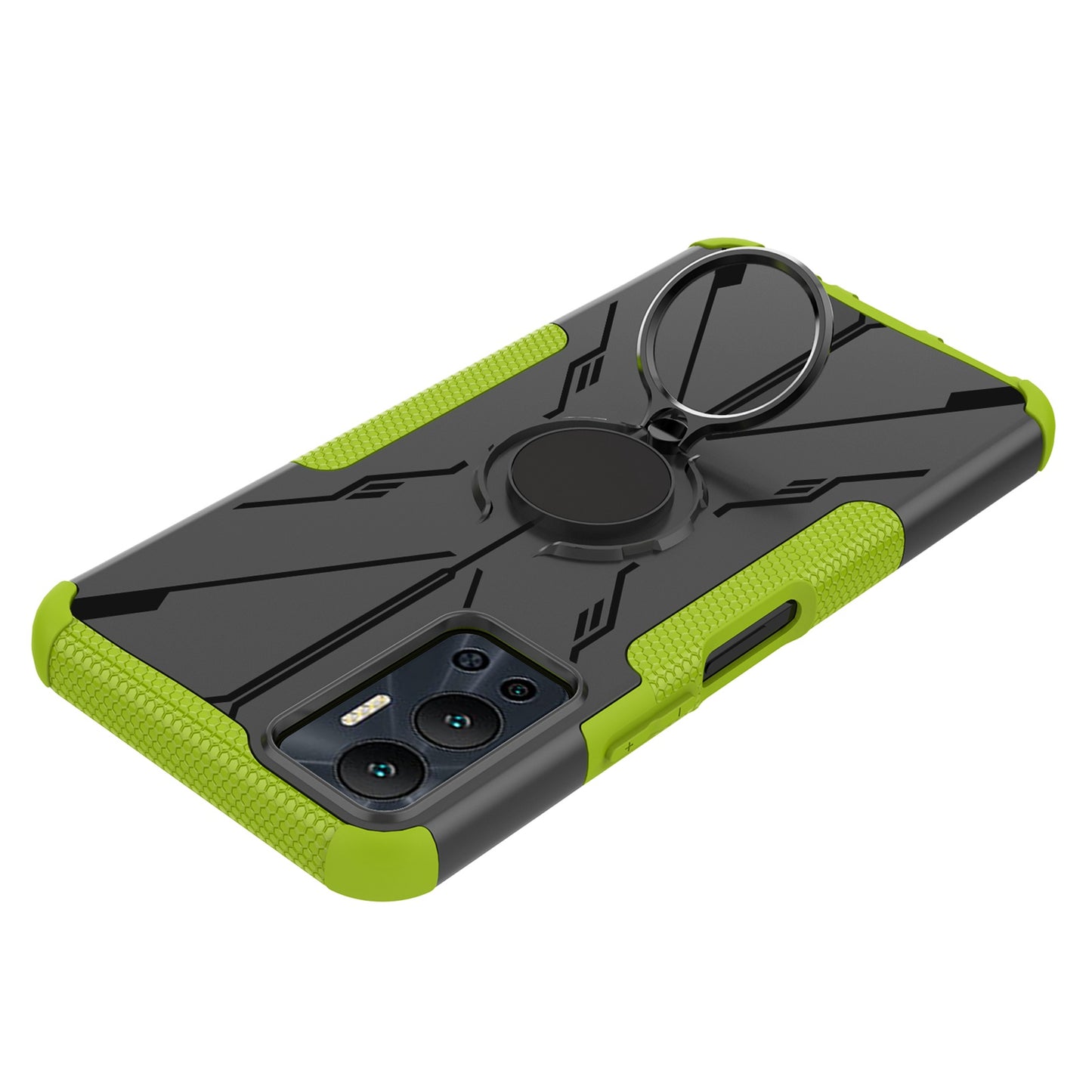 For Infinix Hot 12 4G Hard PC Soft TPU Impact-Resistant Cover Ring Car Mount Kickstand Shockproof Protective Phone Case