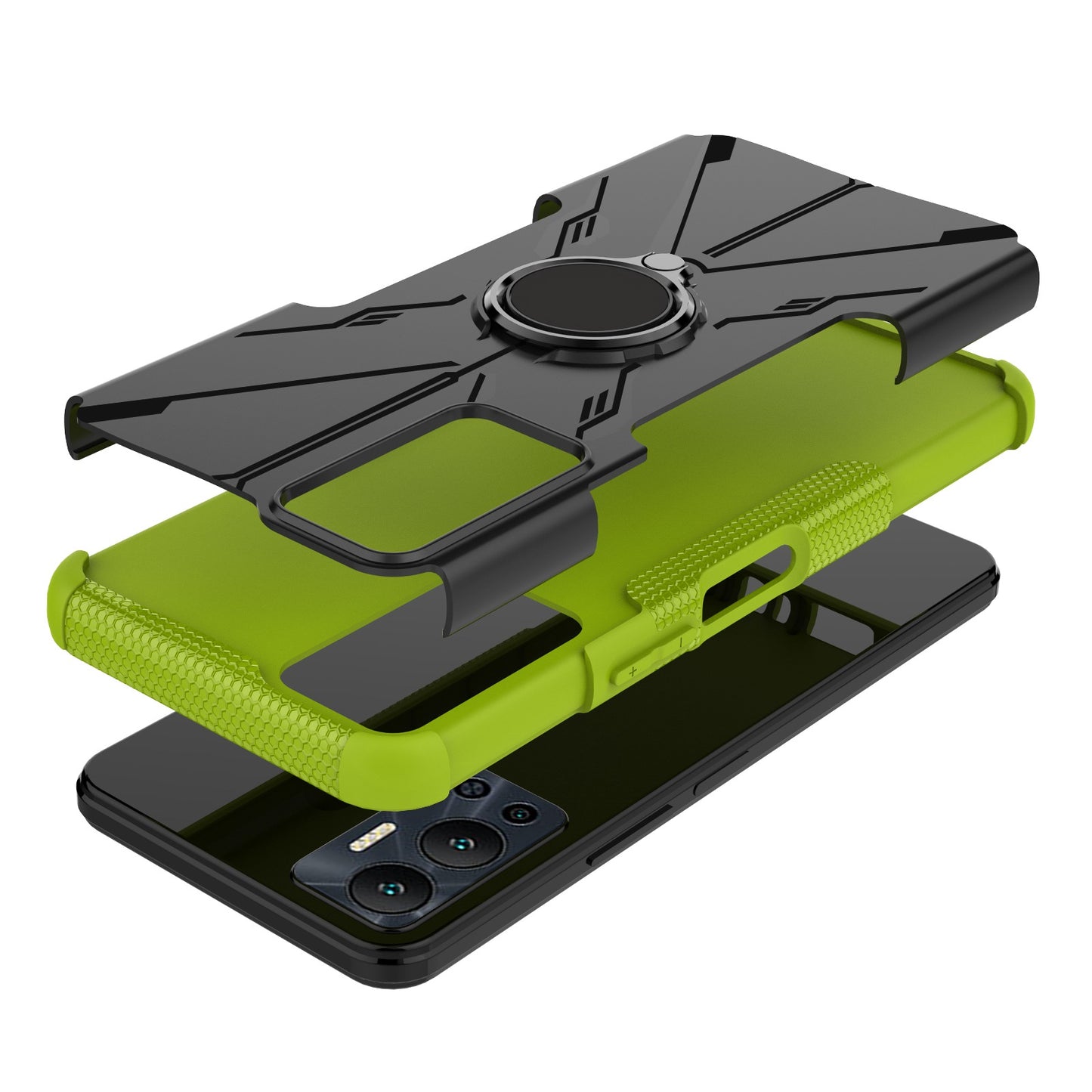 For Infinix Hot 12 4G Hard PC Soft TPU Impact-Resistant Cover Ring Car Mount Kickstand Shockproof Protective Phone Case