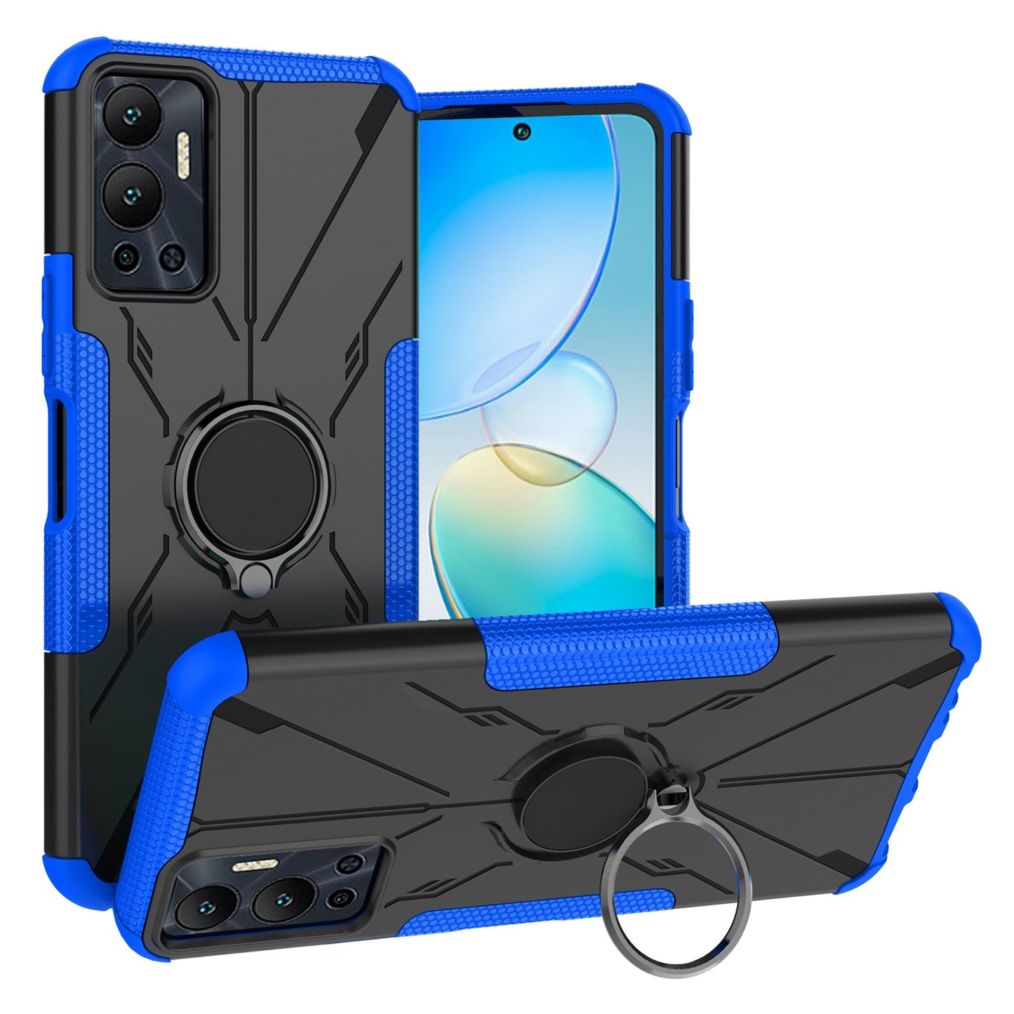 For Infinix Hot 12 4G Hard PC Soft TPU Impact-Resistant Cover Ring Car Mount Kickstand Shockproof Protective Phone Case