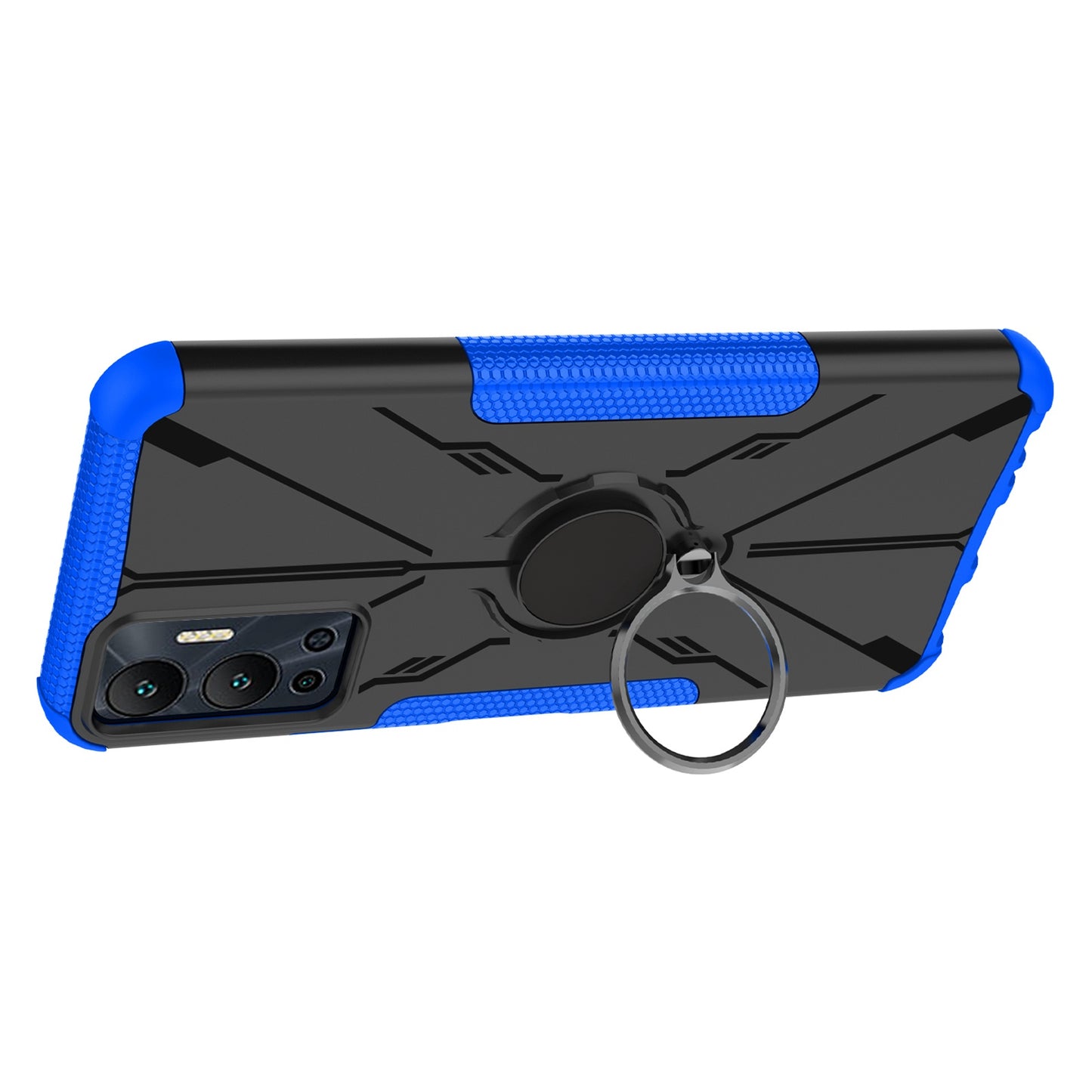 For Infinix Hot 12 4G Hard PC Soft TPU Impact-Resistant Cover Ring Car Mount Kickstand Shockproof Protective Phone Case