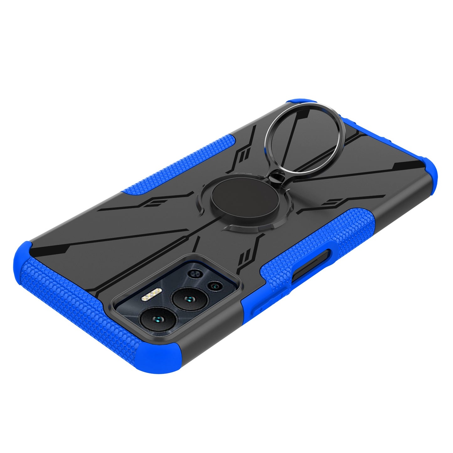 For Infinix Hot 12 4G Hard PC Soft TPU Impact-Resistant Cover Ring Car Mount Kickstand Shockproof Protective Phone Case