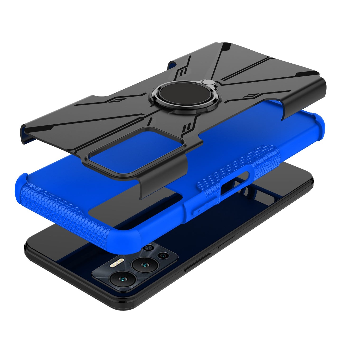 For Infinix Hot 12 4G Hard PC Soft TPU Impact-Resistant Cover Ring Car Mount Kickstand Shockproof Protective Phone Case