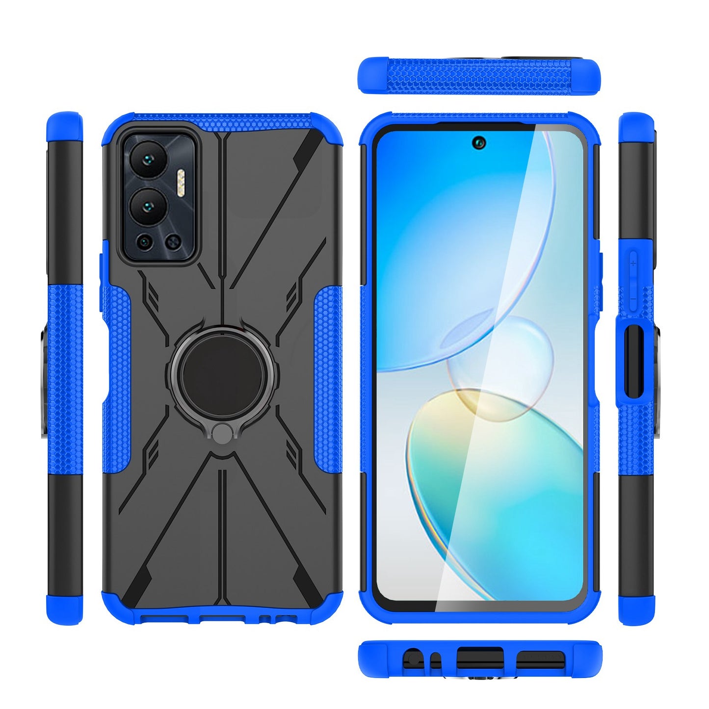 For Infinix Hot 12 4G Hard PC Soft TPU Impact-Resistant Cover Ring Car Mount Kickstand Shockproof Protective Phone Case