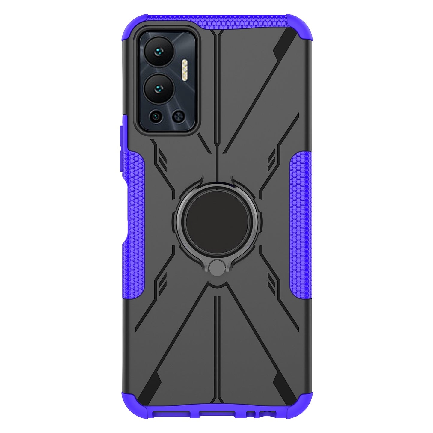 For Infinix Hot 12 4G Hard PC Soft TPU Impact-Resistant Cover Ring Car Mount Kickstand Shockproof Protective Phone Case