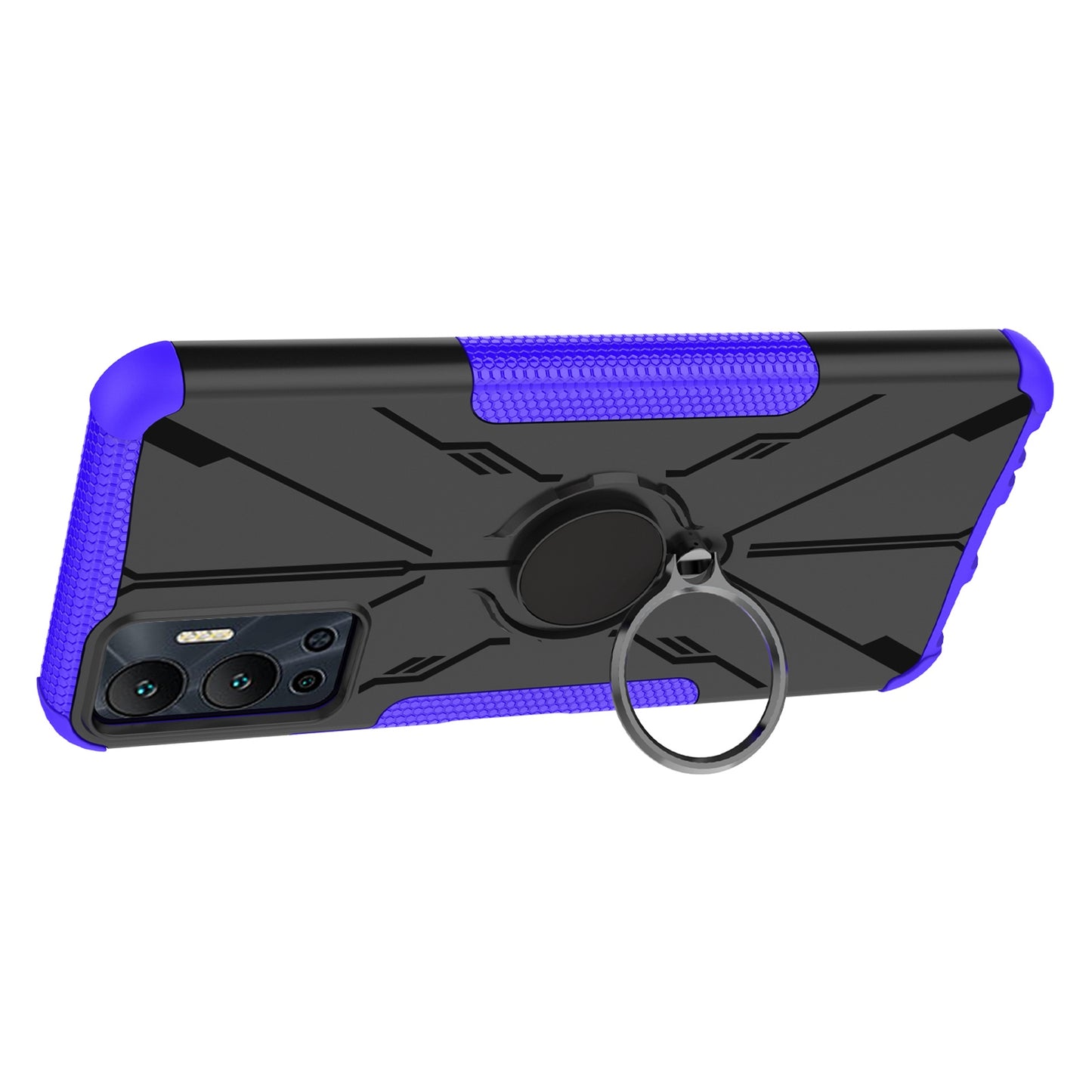 For Infinix Hot 12 4G Hard PC Soft TPU Impact-Resistant Cover Ring Car Mount Kickstand Shockproof Protective Phone Case