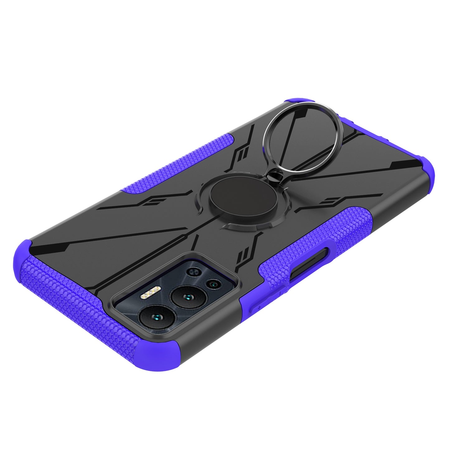 For Infinix Hot 12 4G Hard PC Soft TPU Impact-Resistant Cover Ring Car Mount Kickstand Shockproof Protective Phone Case