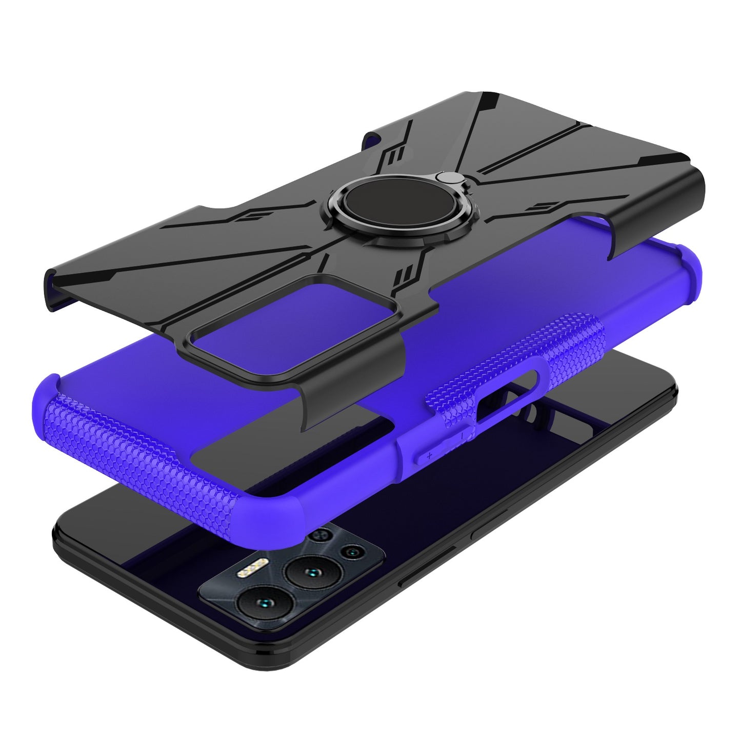 For Infinix Hot 12 4G Hard PC Soft TPU Impact-Resistant Cover Ring Car Mount Kickstand Shockproof Protective Phone Case