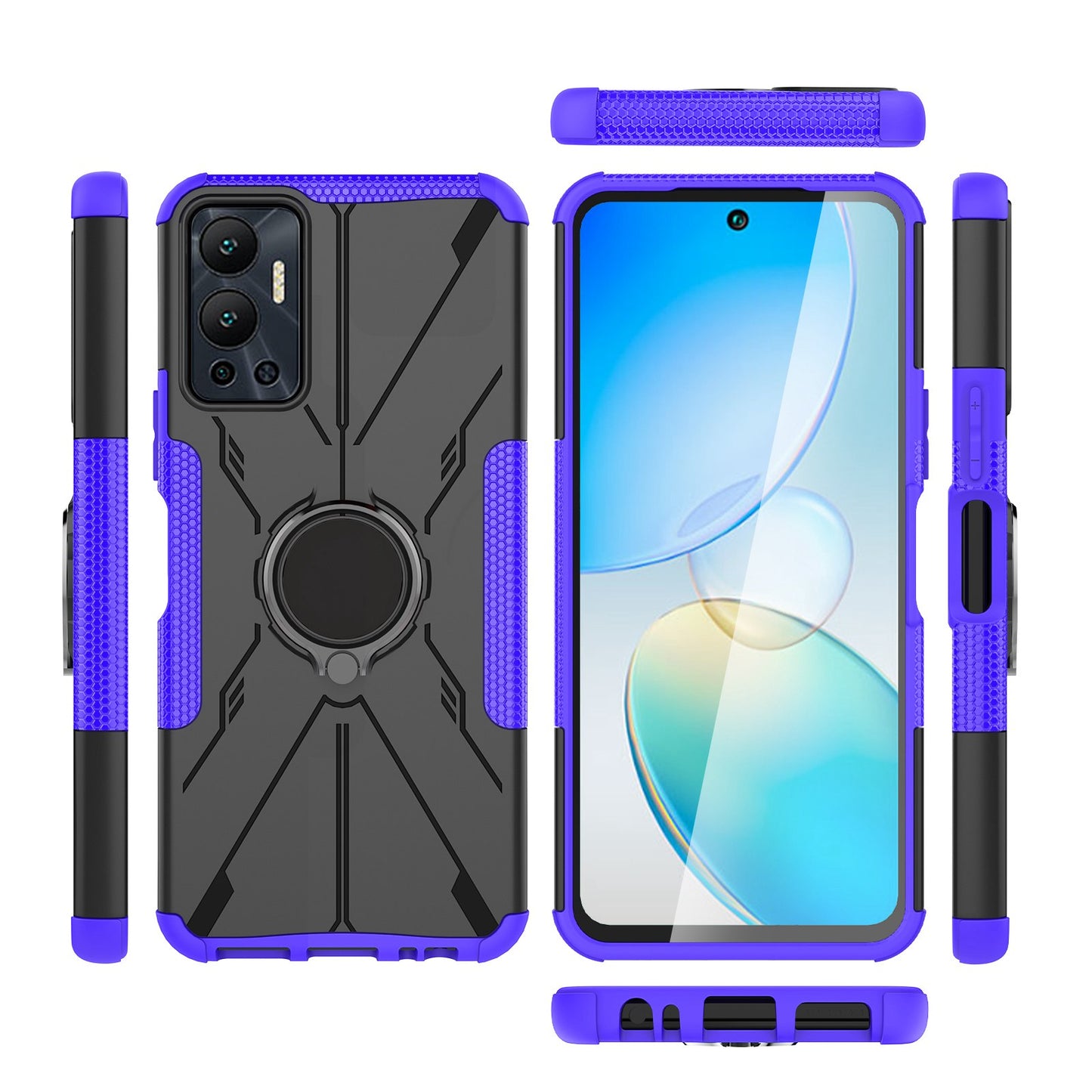 For Infinix Hot 12 4G Hard PC Soft TPU Impact-Resistant Cover Ring Car Mount Kickstand Shockproof Protective Phone Case