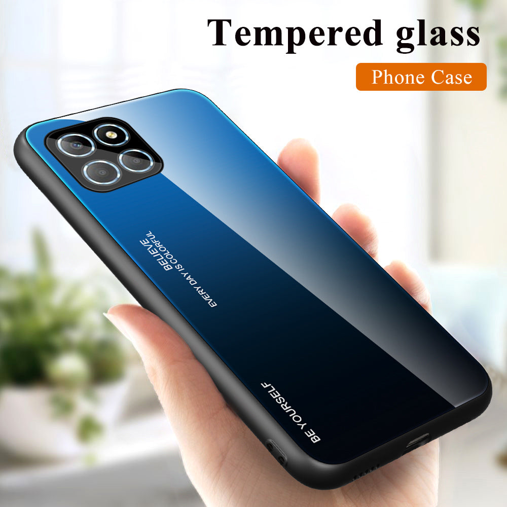 For Honor X8 5G Gradient Color Back Cover Hard Tempered Glass PC Back Soft TPU Frame Shockproof Protective Phone Case