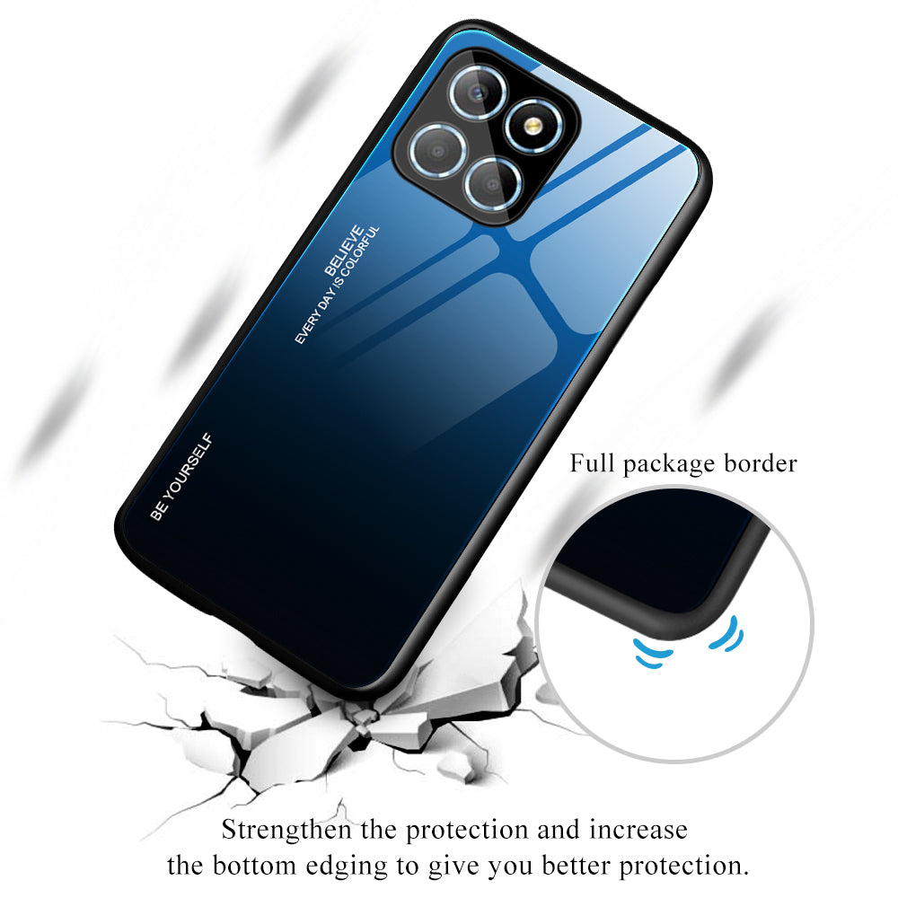 For Honor X8 5G Gradient Color Back Cover Hard Tempered Glass PC Back Soft TPU Frame Shockproof Protective Phone Case