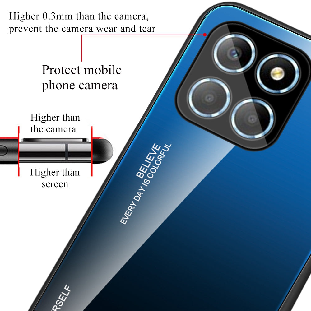 For Honor X8 5G Gradient Color Back Cover Hard Tempered Glass PC Back Soft TPU Frame Shockproof Protective Phone Case