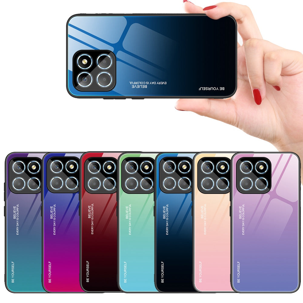 For Honor X8 5G Gradient Color Back Cover Hard Tempered Glass PC Back Soft TPU Frame Shockproof Protective Phone Case