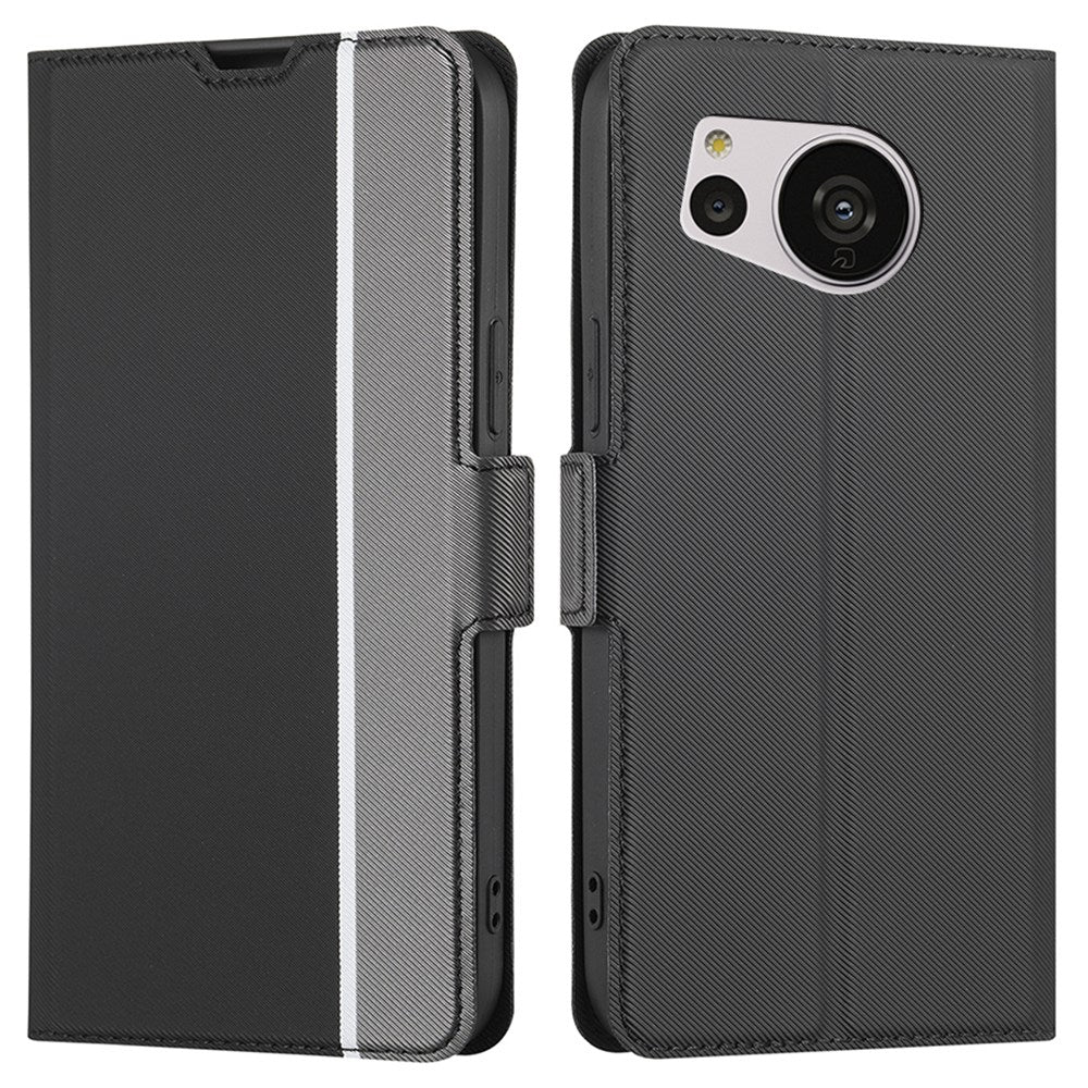 For Sharp Aquos Sense 7 SH-V48 Twill Texture PU Leather Ultra-thin Stand Phone Case Magnetic Card Slots Anti-drop Cover