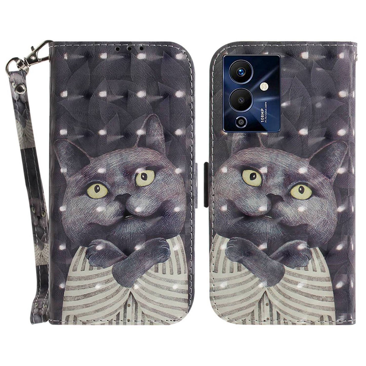 For Infinix Note 12 Pro 5G 3D Pattern Printing Shockproof Phone Case PU Leather + TPU Stand Wallet Cover with Strap