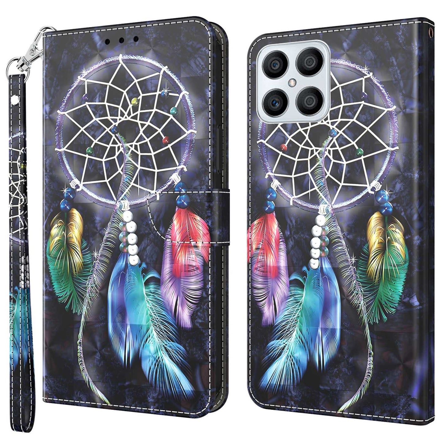 For Honor X8 4G 4G PU Leather 3D Pattern Printing Anti-drop Case Magnetic Clasp Phone Stand Wallet Cover with Strap