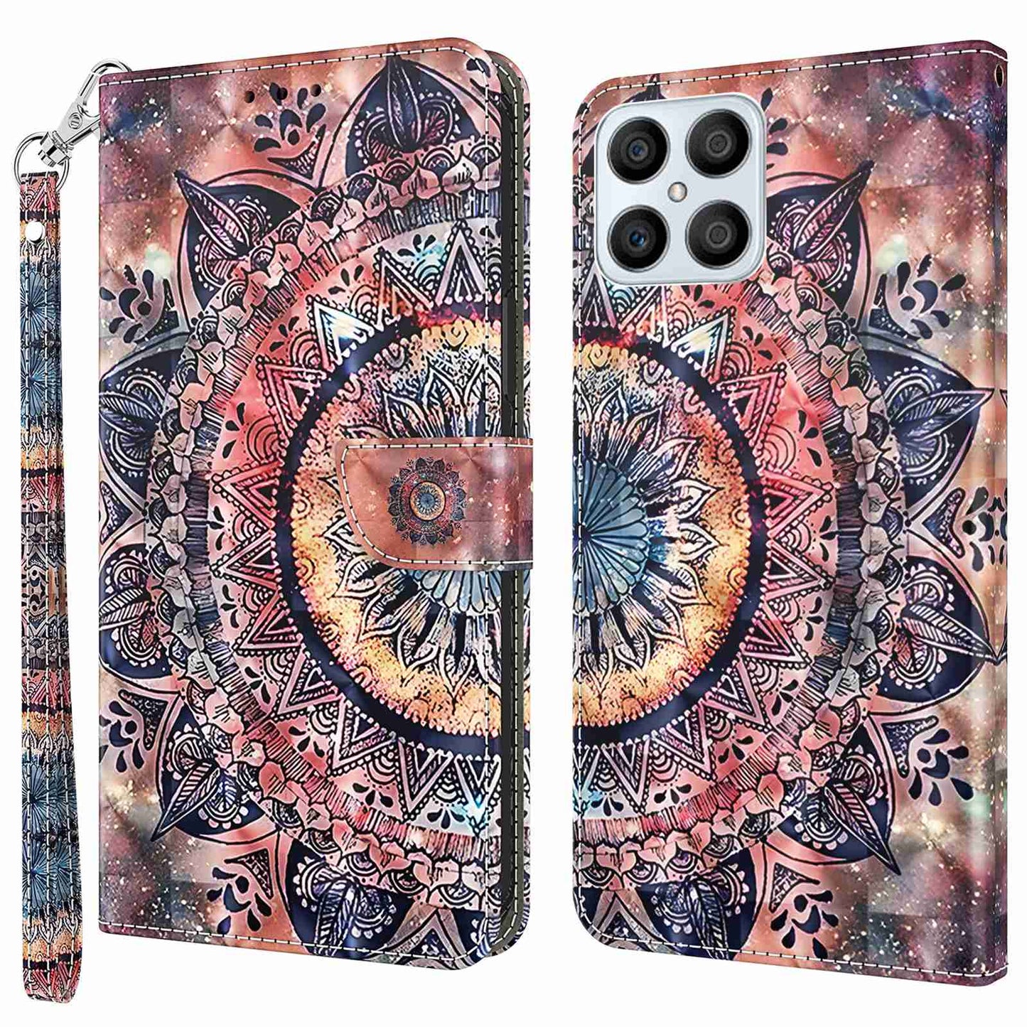For Honor X8 4G 4G PU Leather 3D Pattern Printing Anti-drop Case Magnetic Clasp Phone Stand Wallet Cover with Strap