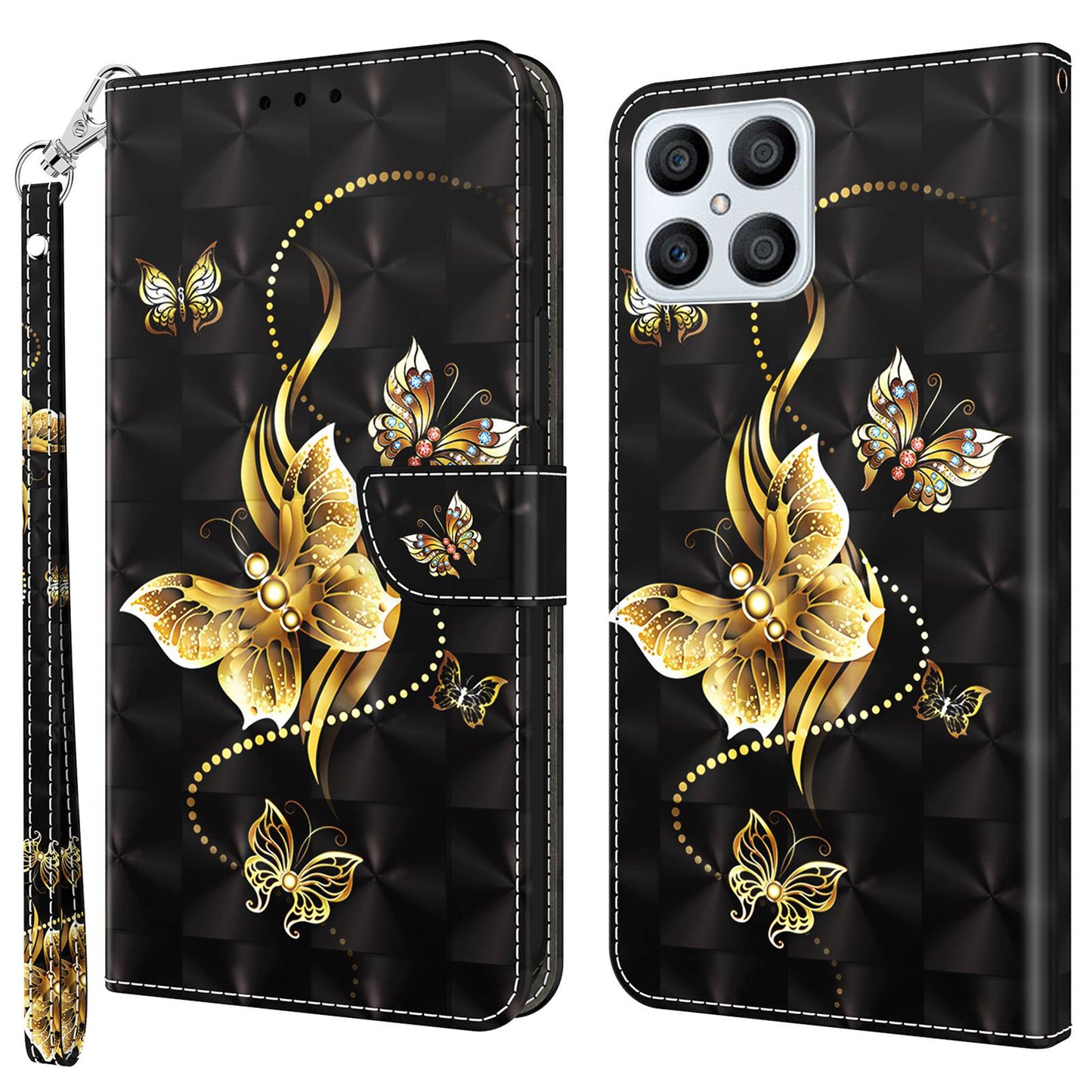For Honor X8 4G 4G PU Leather 3D Pattern Printing Anti-drop Case Magnetic Clasp Phone Stand Wallet Cover with Strap