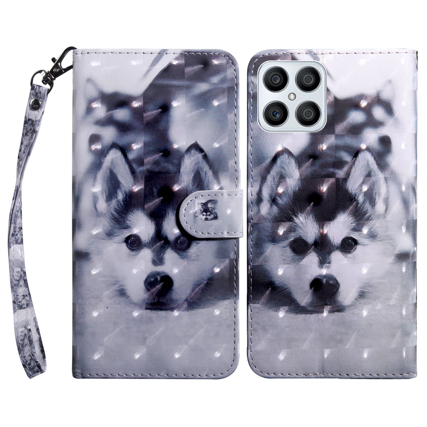 For Honor X8 4G 4G PU Leather 3D Pattern Printing Anti-drop Case Magnetic Clasp Phone Stand Wallet Cover with Strap