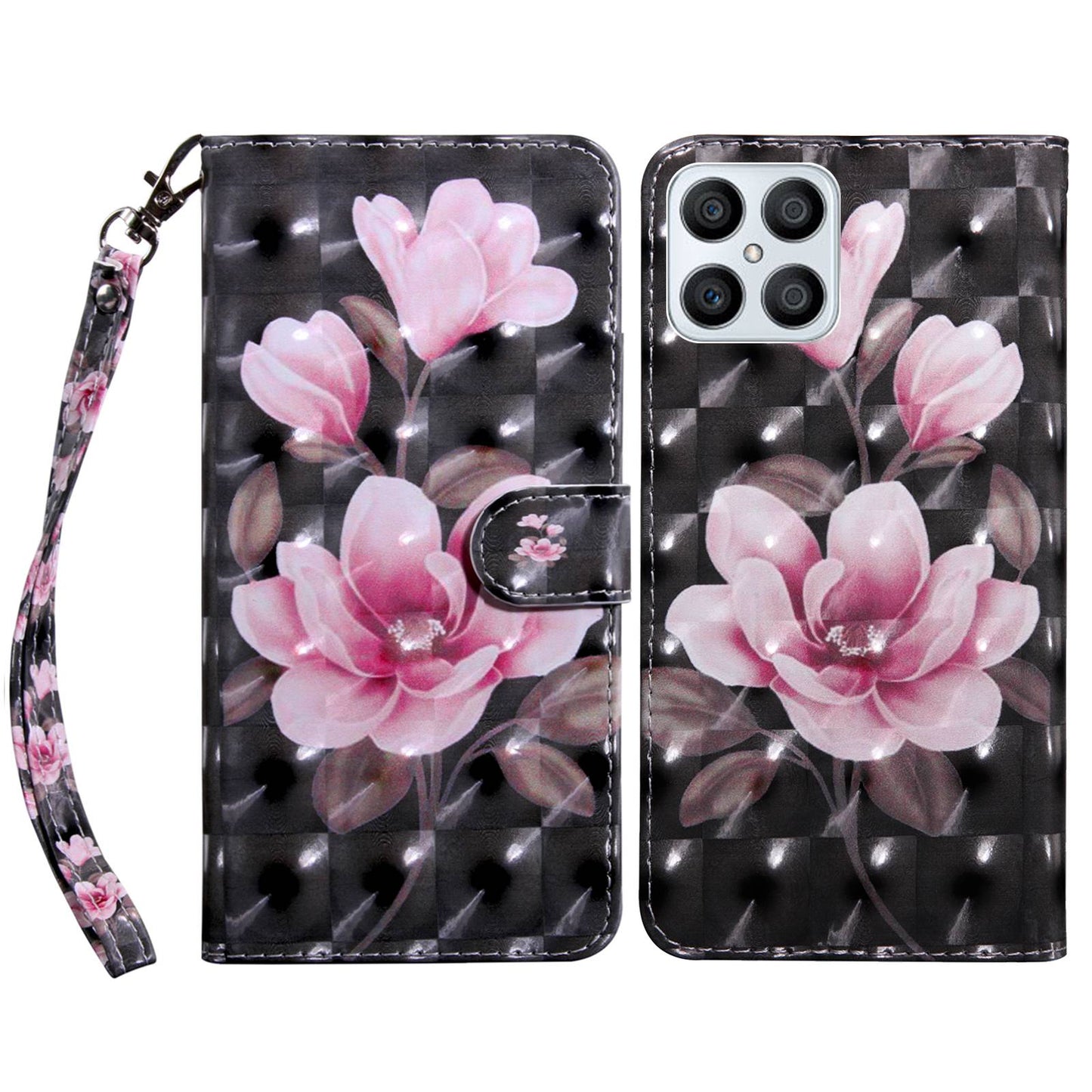 For Honor X8 4G 4G PU Leather 3D Pattern Printing Anti-drop Case Magnetic Clasp Phone Stand Wallet Cover with Strap