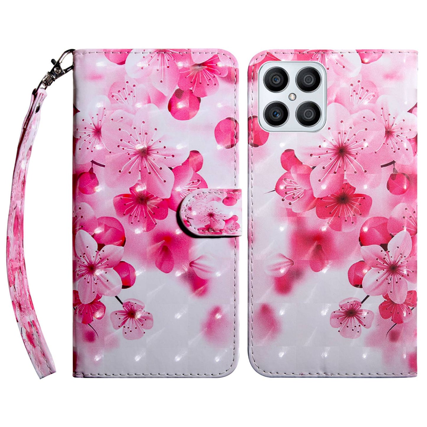 For Honor X8 4G 4G PU Leather 3D Pattern Printing Anti-drop Case Magnetic Clasp Phone Stand Wallet Cover with Strap