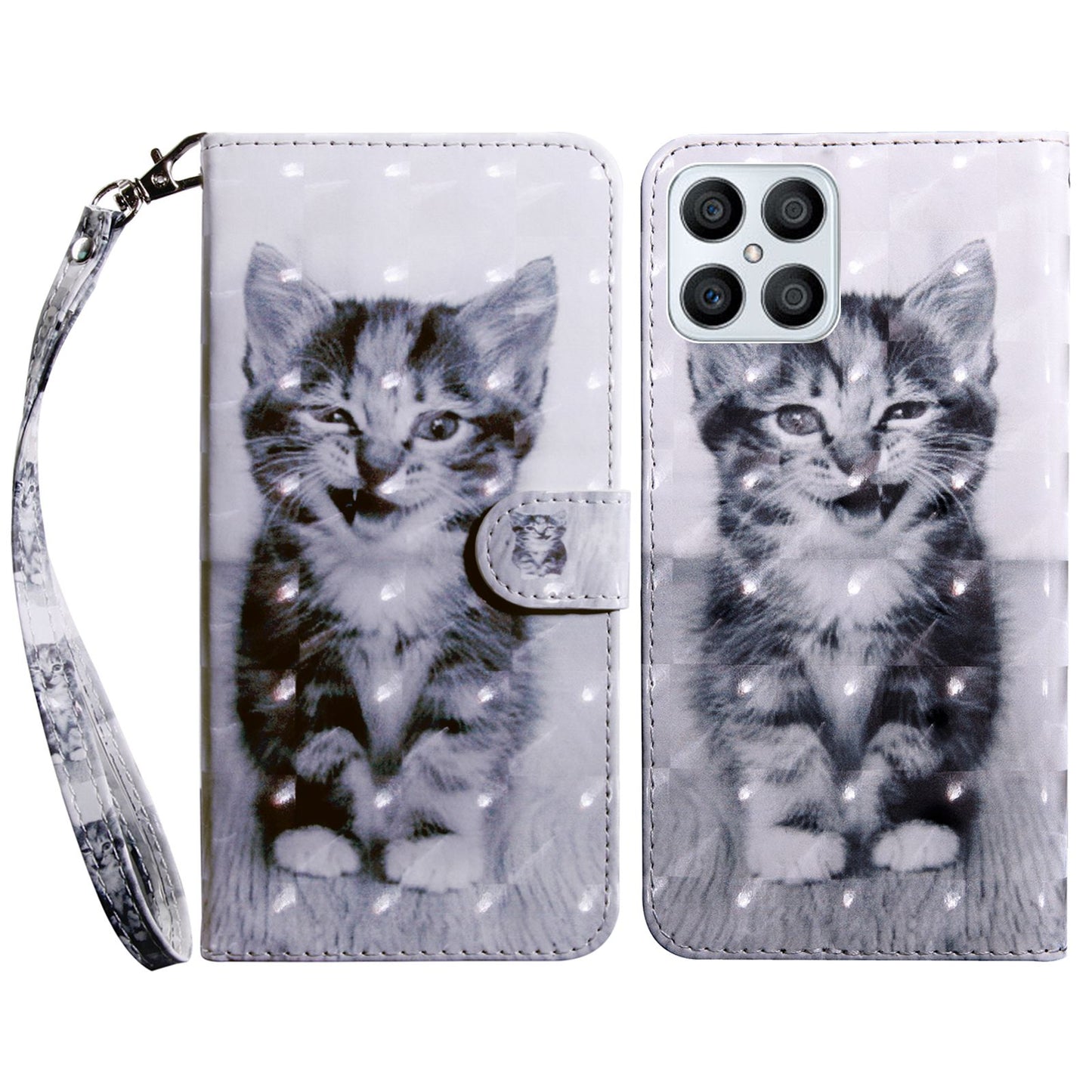 For Honor X8 4G 4G PU Leather 3D Pattern Printing Anti-drop Case Magnetic Clasp Phone Stand Wallet Cover with Strap