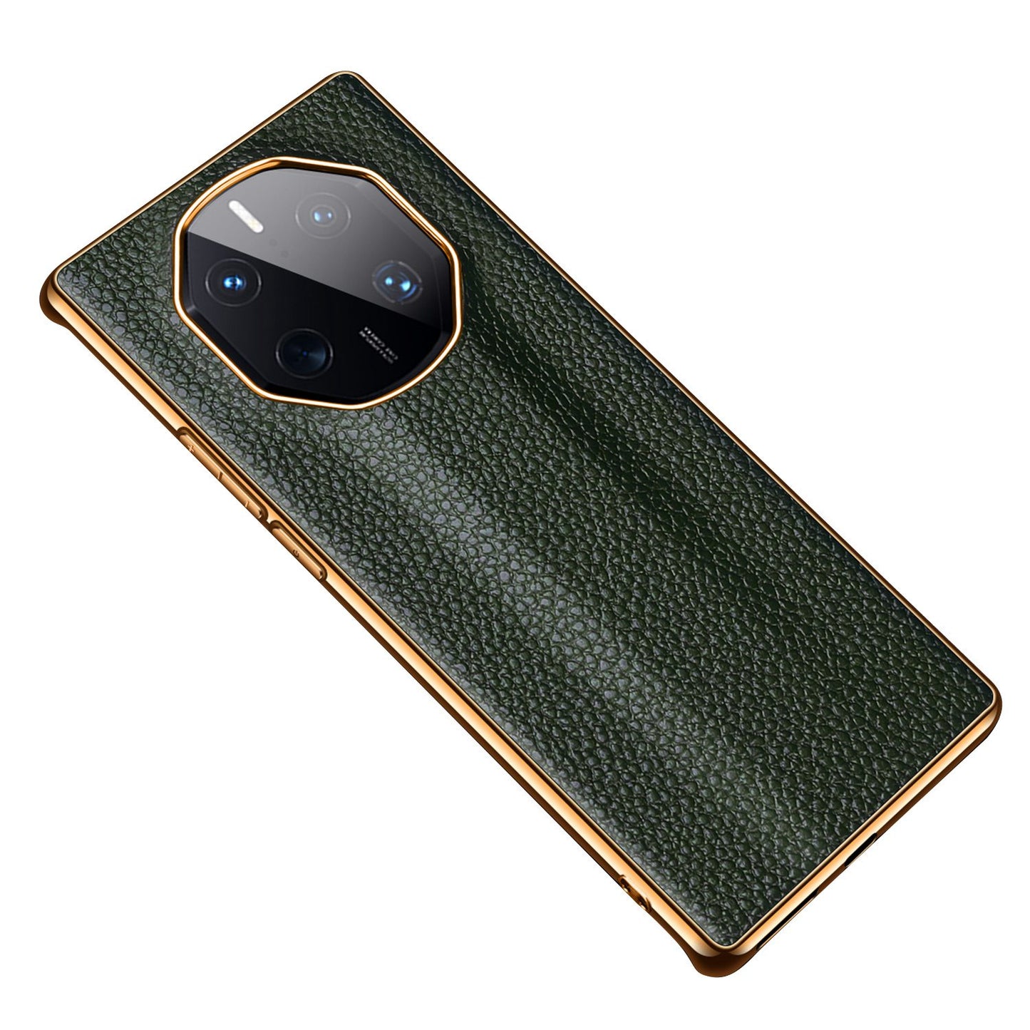 For Huawei Mate 50 RS Porsche Design 4G Cowhide Genuine Leather Coated TPU Back Cover Litchi Texture Electroplating Frame Protective Phone Case
