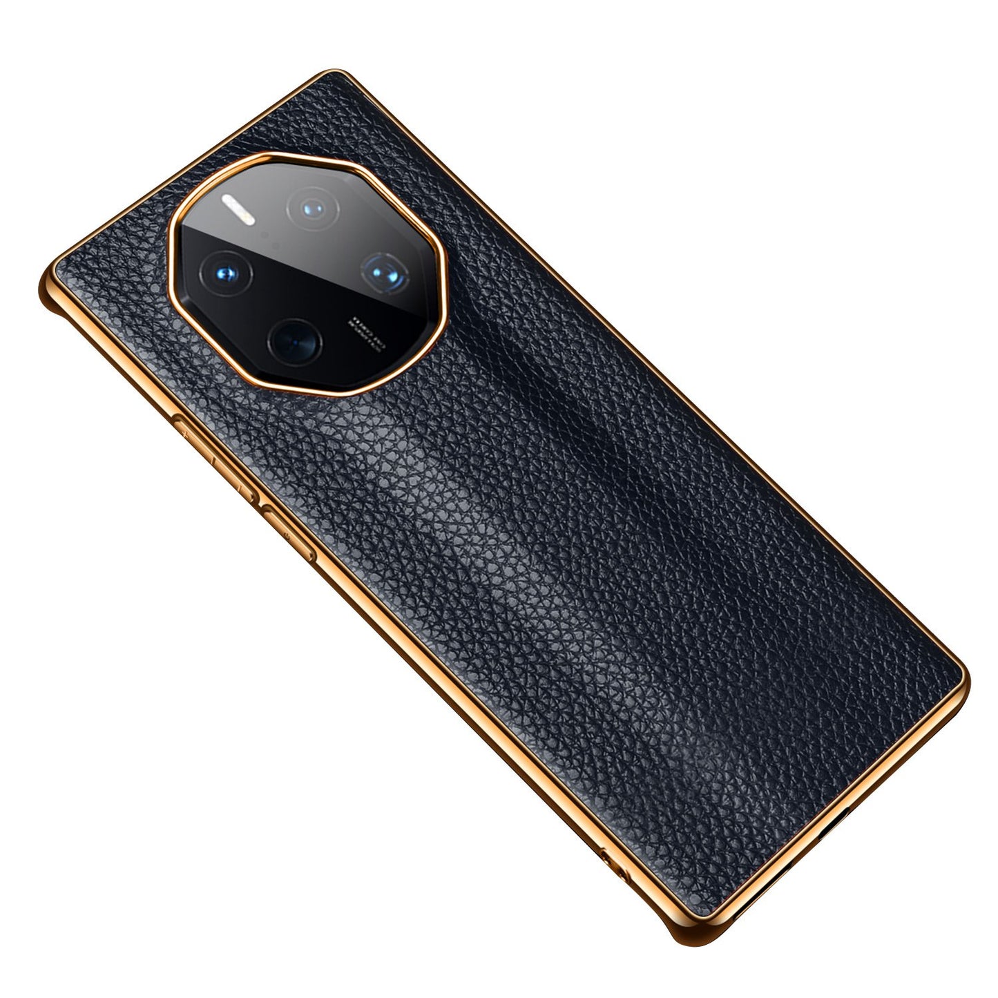 For Huawei Mate 50 RS Porsche Design 4G Cowhide Genuine Leather Coated TPU Back Cover Litchi Texture Electroplating Frame Protective Phone Case