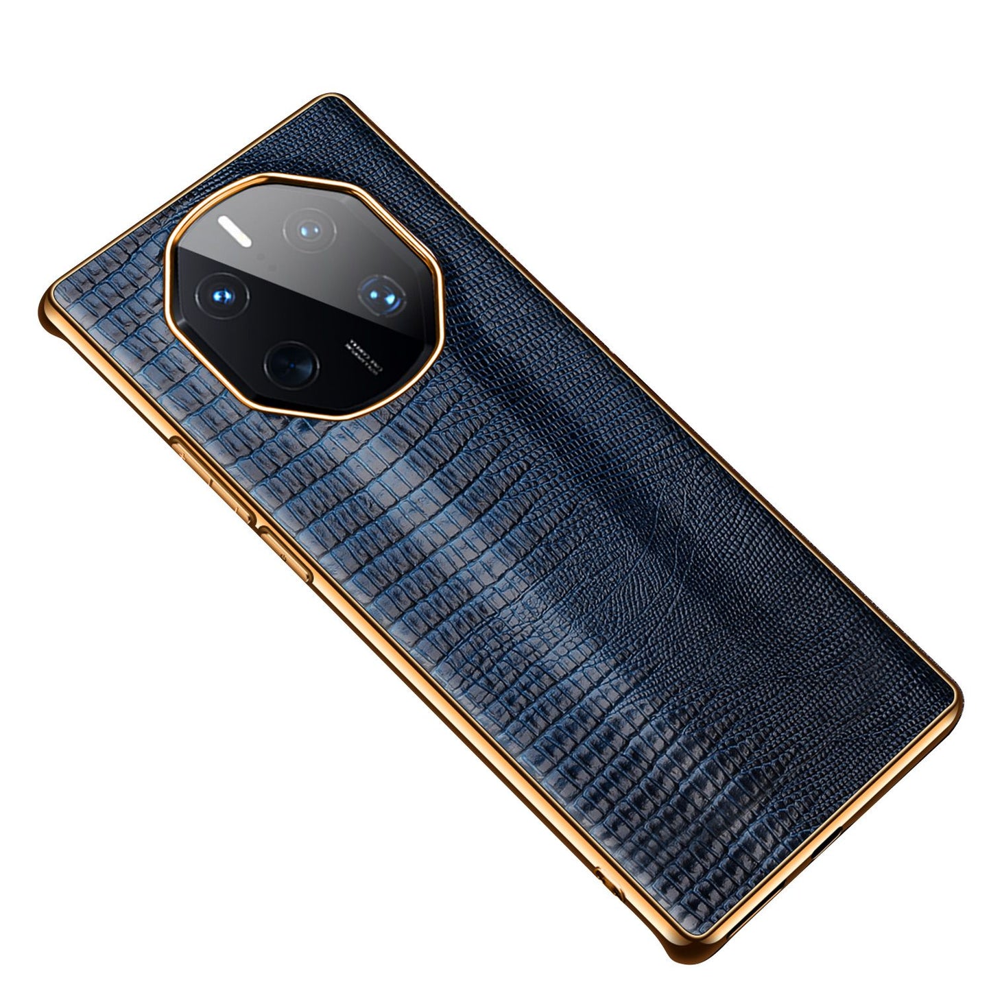 For Huawei Mate 50 RS Porsche Design 4G Lizard Texture Electroplating Phone Case Cowhide Genuine Leather Coated TPU Anti-Scratch Cover