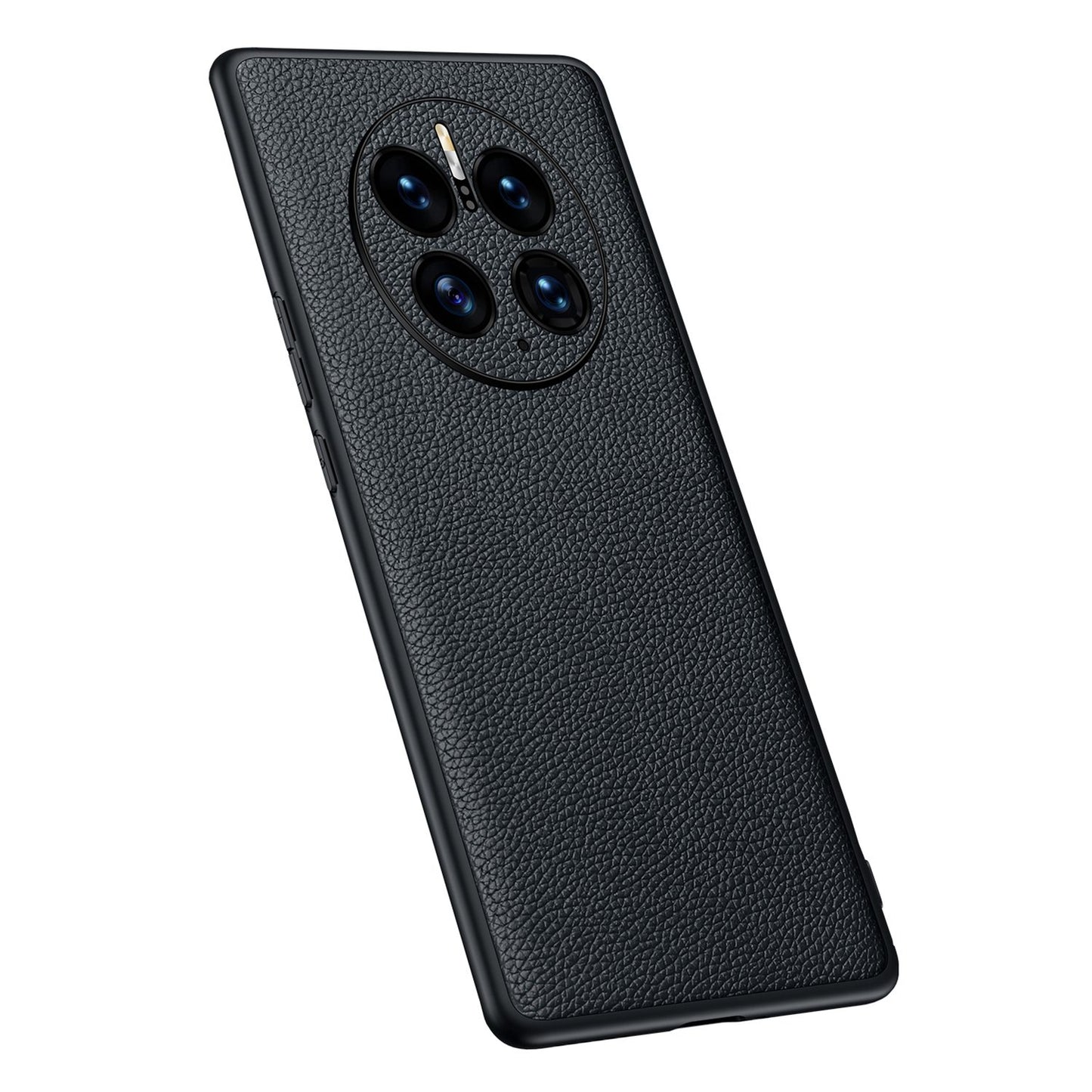 For Huawei Mate 50 Pro 4G Litchi Texture Metal Camera Protection Phone Case Cowhide Genuine Leather Coated TPU Shockproof Cover