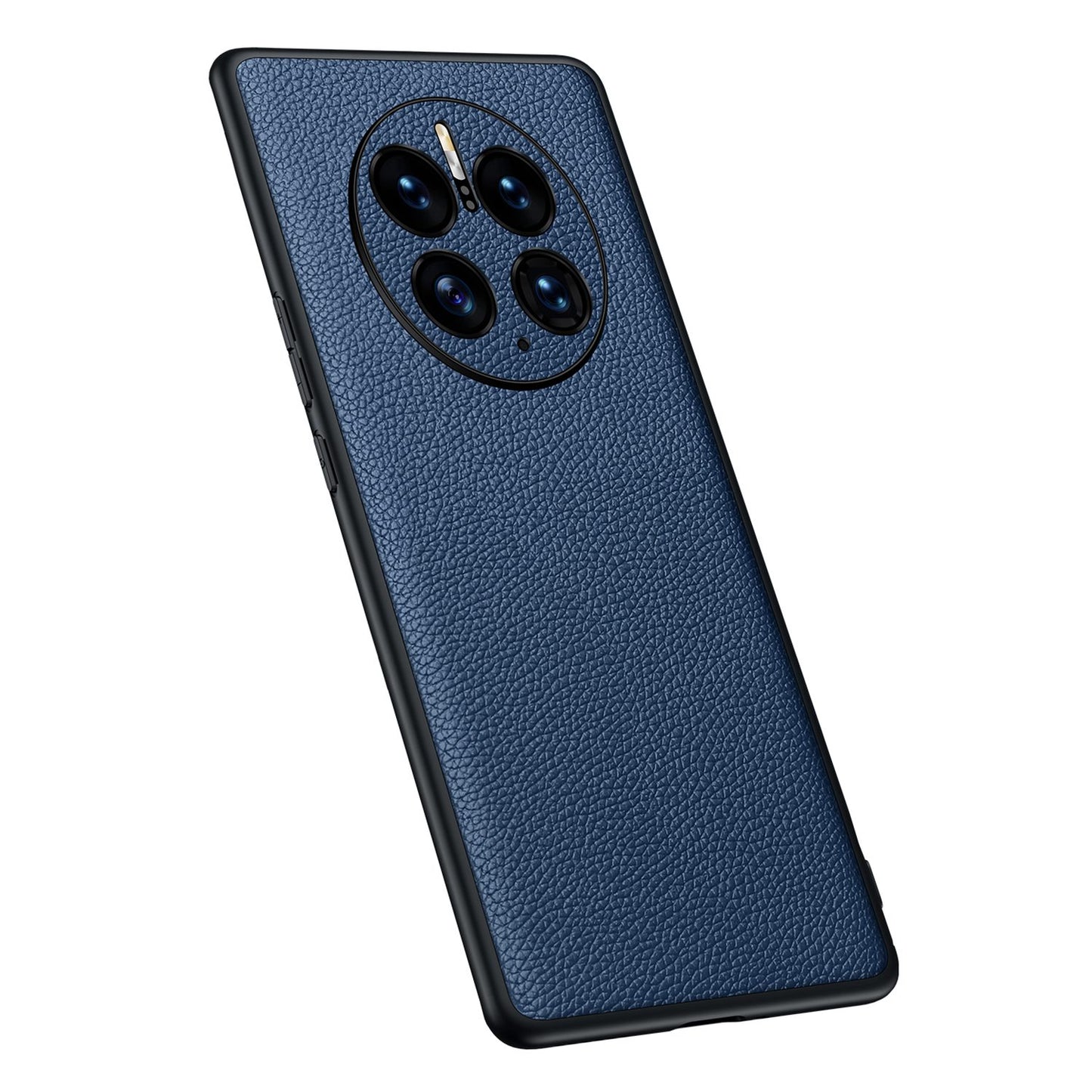 For Huawei Mate 50 Pro 4G Litchi Texture Metal Camera Protection Phone Case Cowhide Genuine Leather Coated TPU Shockproof Cover