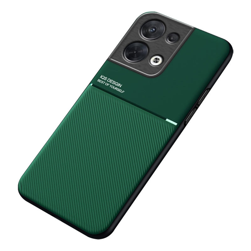 Cellphone Case for Oppo Reno8 Pro 5G (Global Version) / Reno8 Pro+ 5G, Scratch-resistant Lines Imprinted PU Leather+TPU Hybrid Shell with Built-in Metal Sheet