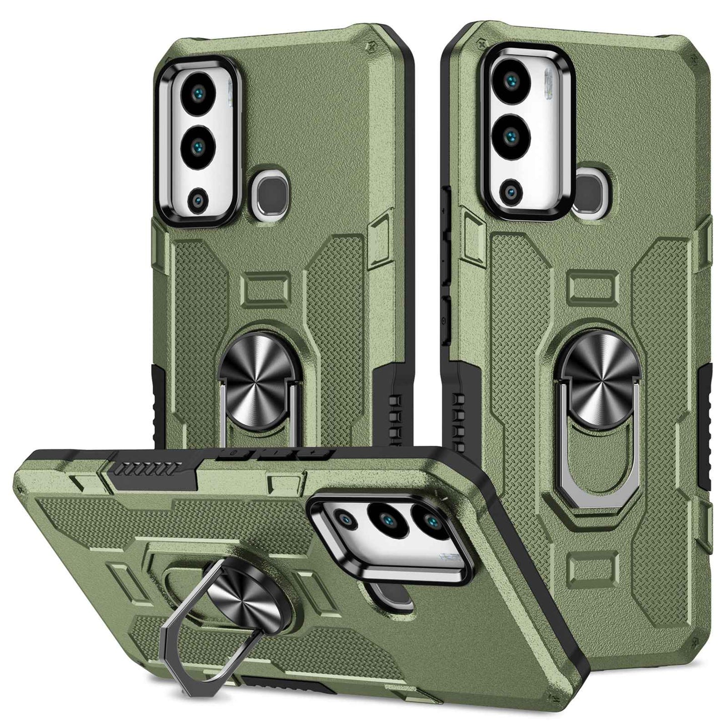 For Infinix Hot 12i 4G Anti-fingerprint Phone Case Protective Back Cover with Metal Ring Holder Built-in Metal Sheet