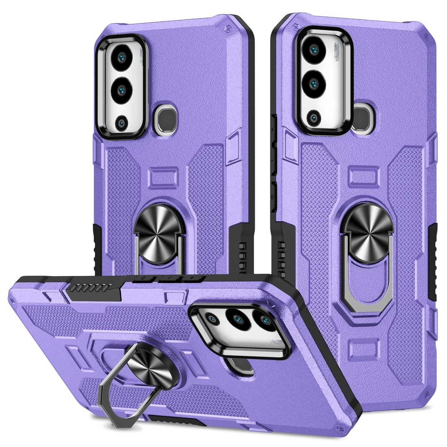 For Infinix Hot 12i 4G Anti-fingerprint Phone Case Protective Back Cover with Metal Ring Holder Built-in Metal Sheet