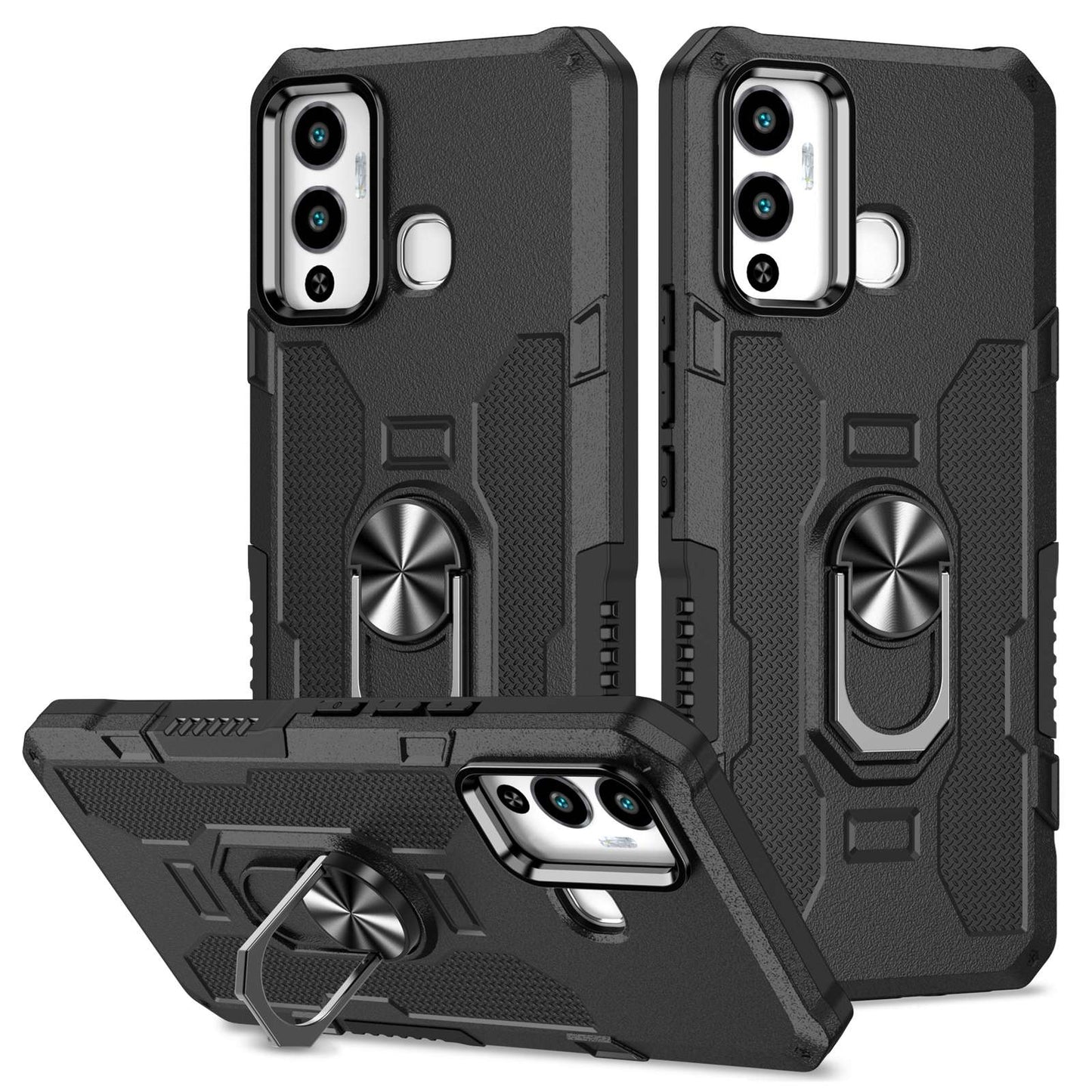 For Infinix Hot 12 Play 4G Anti-drop Phone Case PC + TPU Shockproof Phone Cover Kickstand with Ring Holder Built-in Metal Sheet