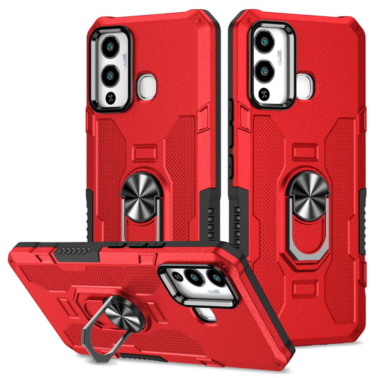 For Infinix Hot 12 Play 4G Anti-drop Phone Case PC + TPU Shockproof Phone Cover Kickstand with Ring Holder Built-in Metal Sheet