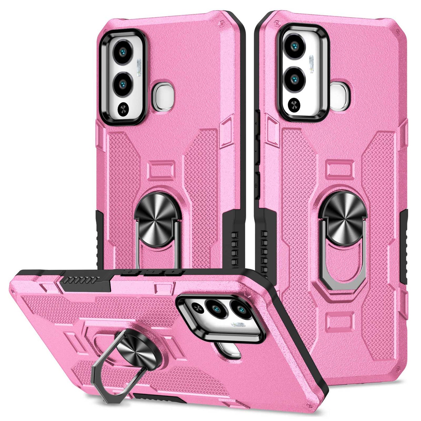 For Infinix Hot 12 Play 4G Anti-drop Phone Case PC + TPU Shockproof Phone Cover Kickstand with Ring Holder Built-in Metal Sheet