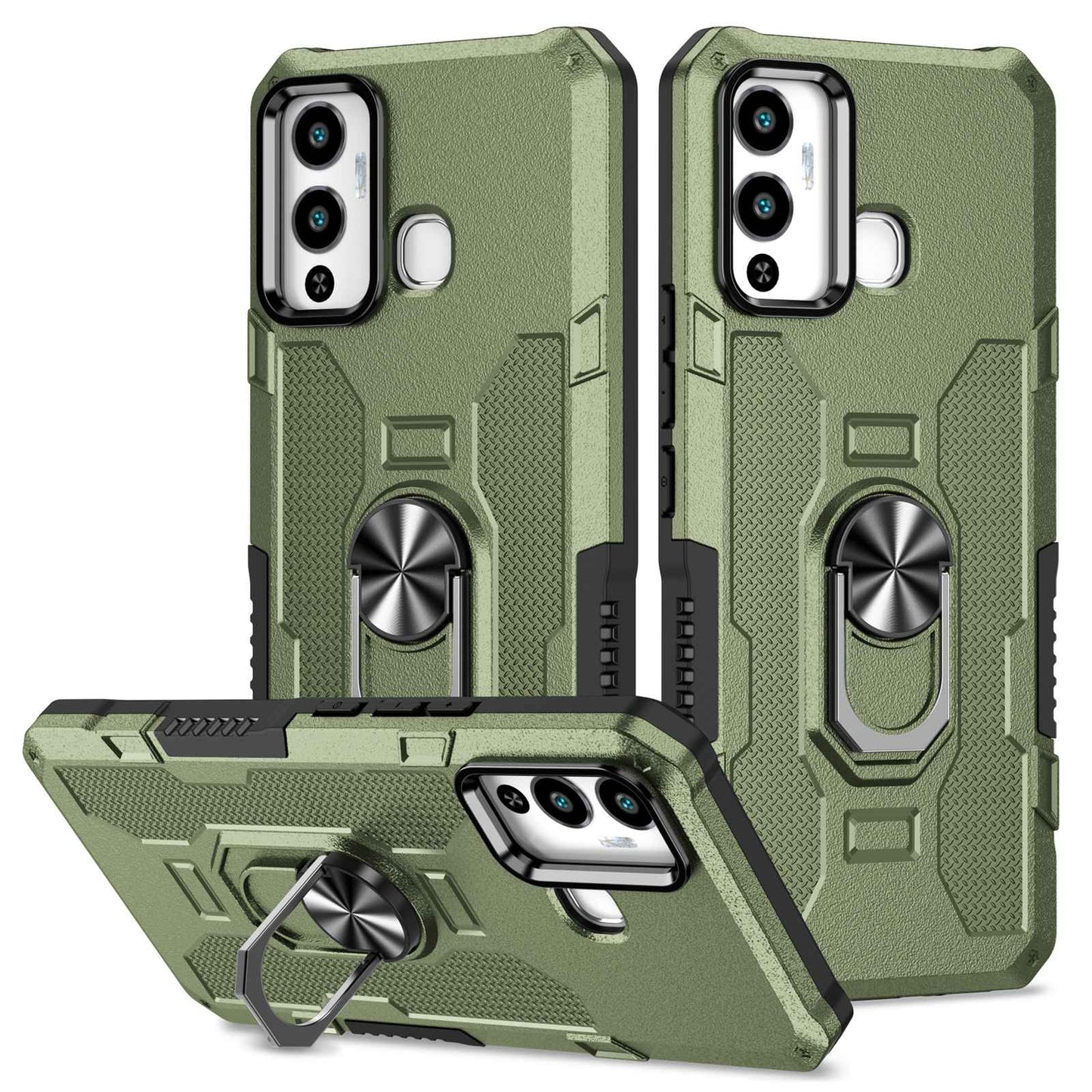 For Infinix Hot 12 Play 4G Anti-drop Phone Case PC + TPU Shockproof Phone Cover Kickstand with Ring Holder Built-in Metal Sheet