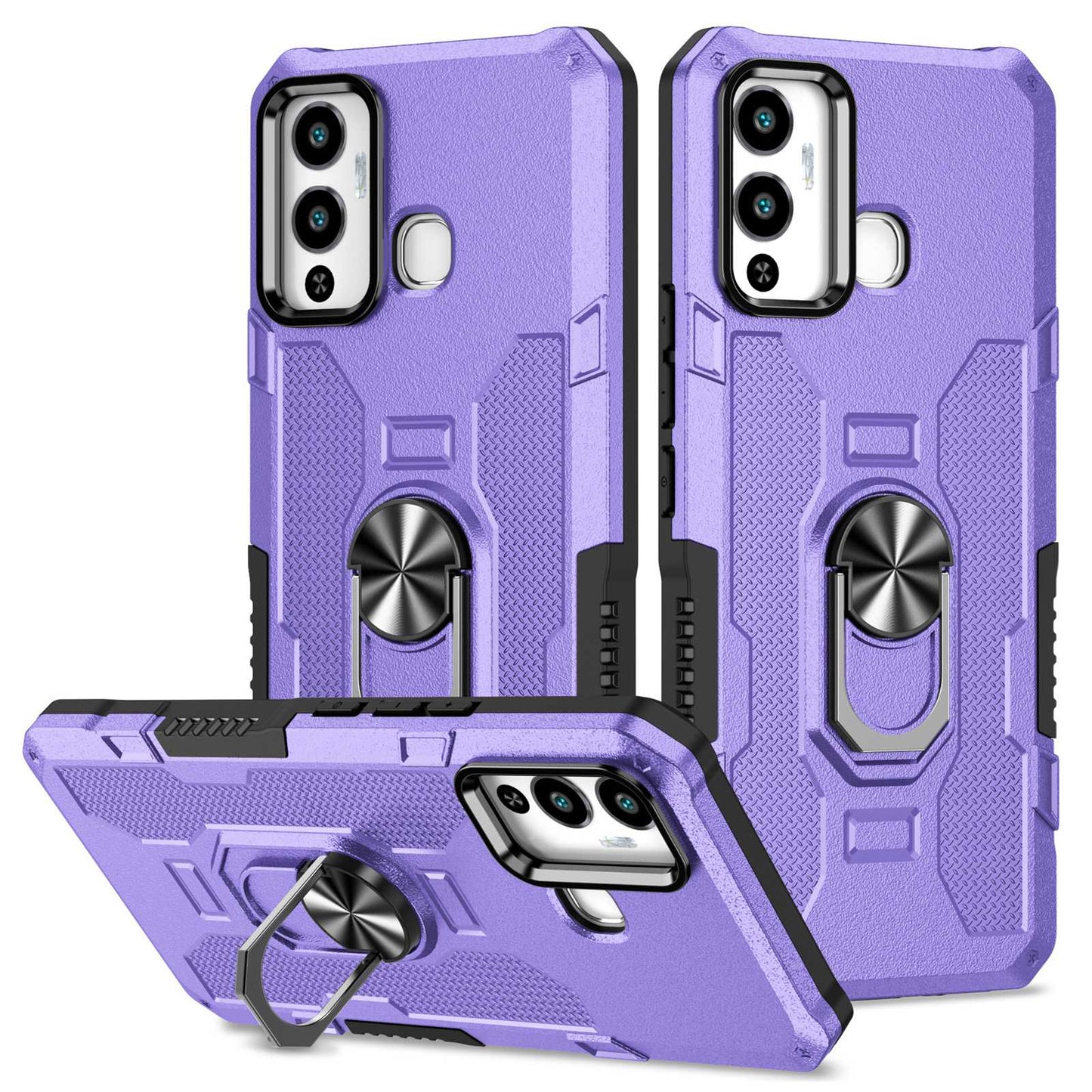 For Infinix Hot 12 Play 4G Anti-drop Phone Case PC + TPU Shockproof Phone Cover Kickstand with Ring Holder Built-in Metal Sheet