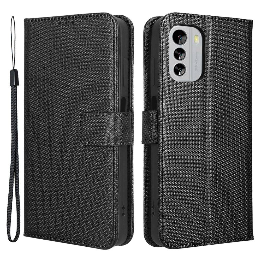 For Nokia G60 5G Diamond Texture PU Leather Stand Case Anti-scratch Folio Flip Phone Wallet Cover