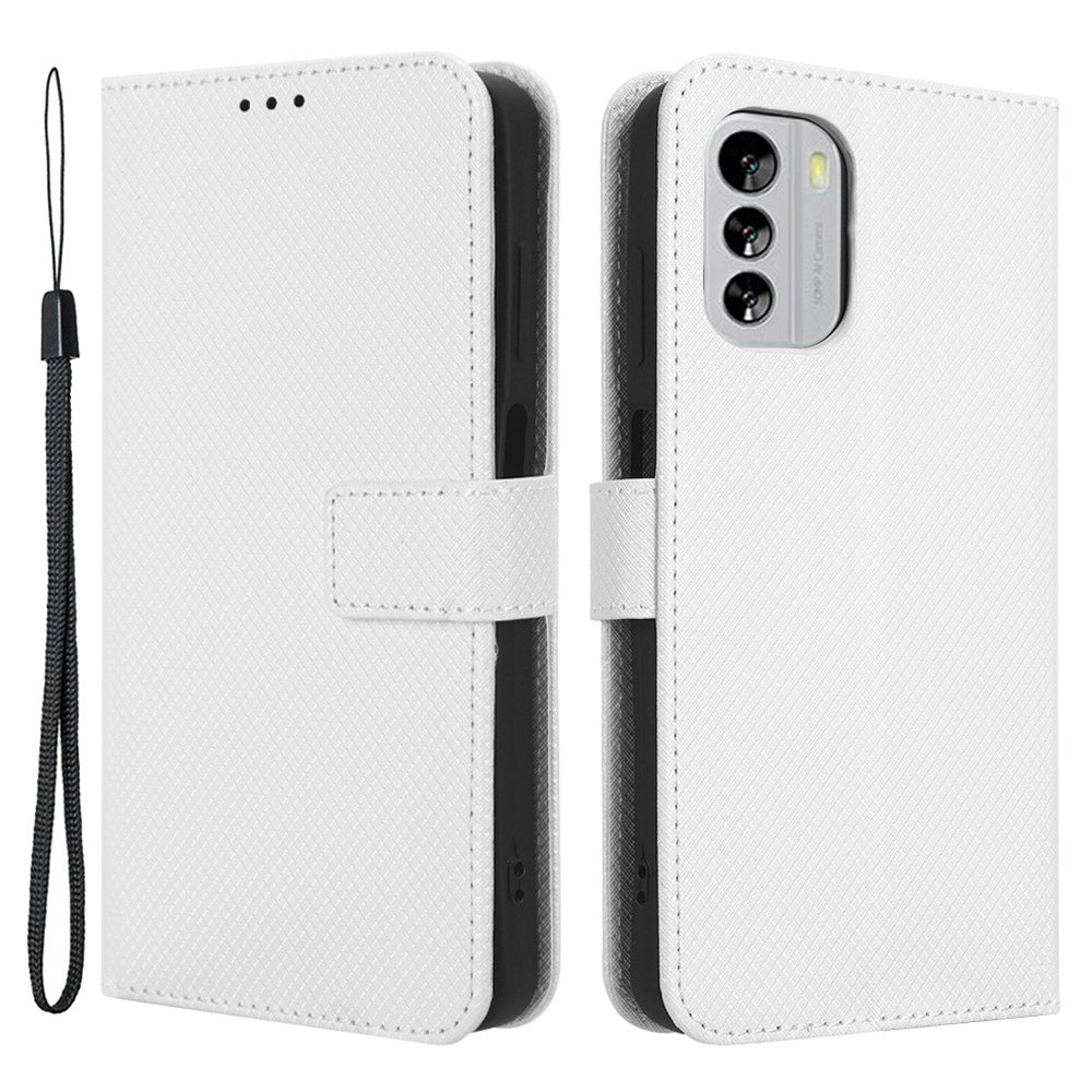 For Nokia G60 5G Diamond Texture PU Leather Stand Case Anti-scratch Folio Flip Phone Wallet Cover