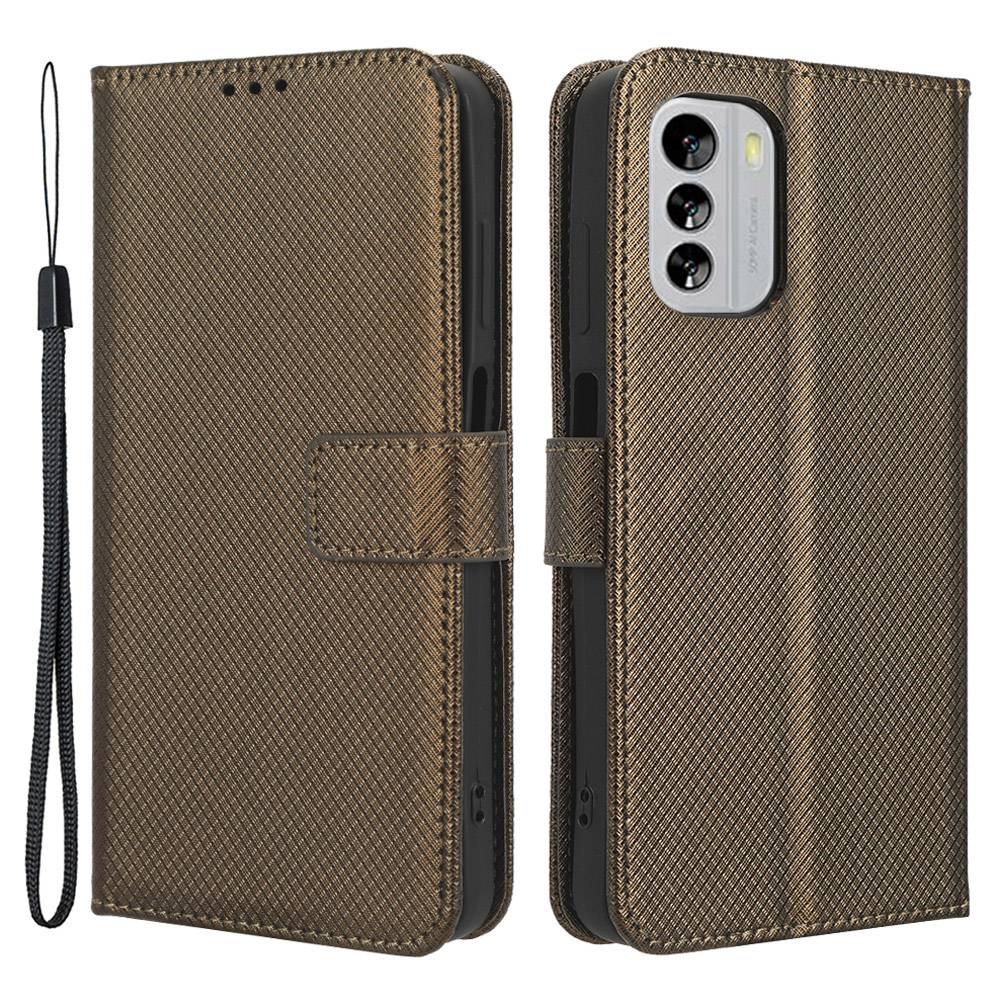 For Nokia G60 5G Diamond Texture PU Leather Stand Case Anti-scratch Folio Flip Phone Wallet Cover