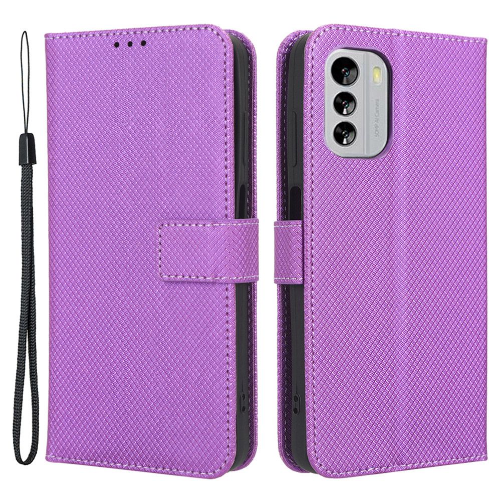 For Nokia G60 5G Diamond Texture PU Leather Stand Case Anti-scratch Folio Flip Phone Wallet Cover