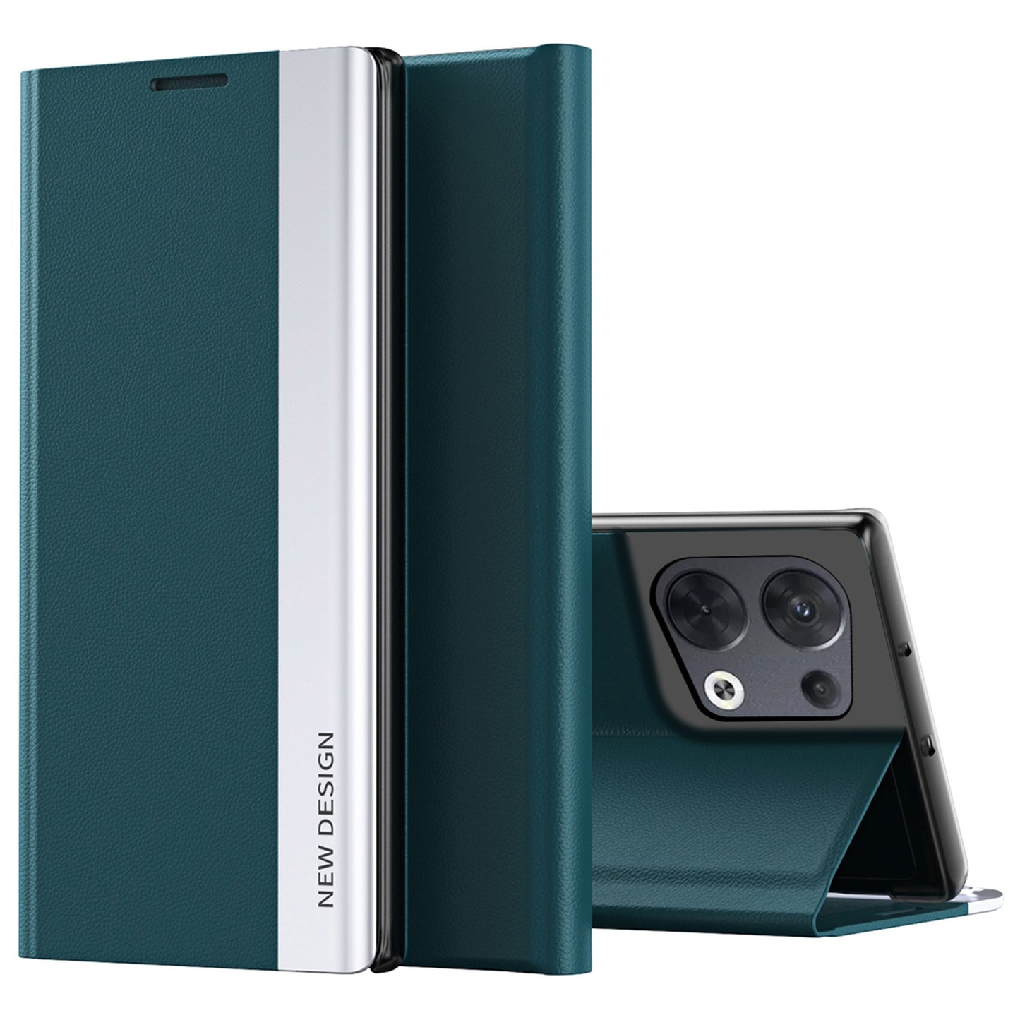 For Oppo Reno8 5G (Global Version) PU Leather Flip Stand Cover Electroplating Magnetic Absorption Fall-proof Phone Case