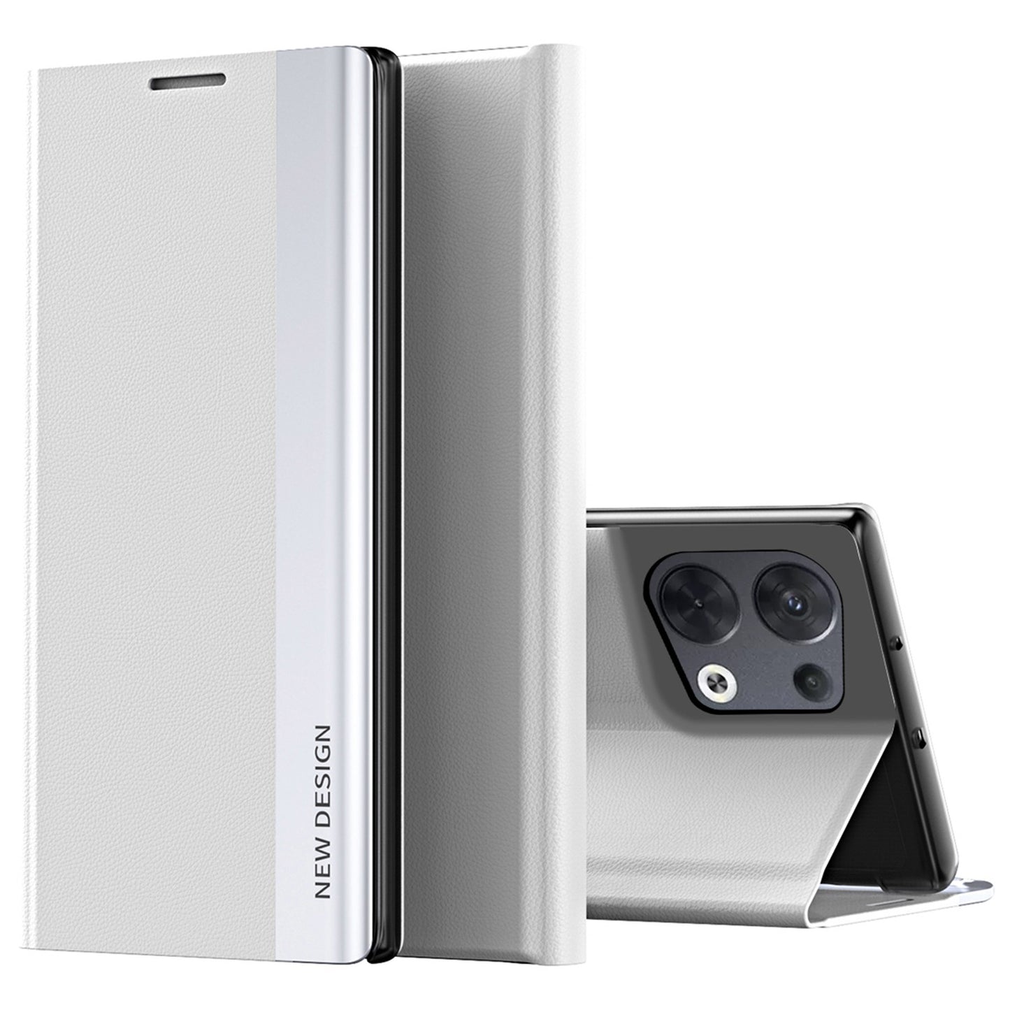 For Oppo Reno8 5G (Global Version) PU Leather Flip Stand Cover Electroplating Magnetic Absorption Fall-proof Phone Case